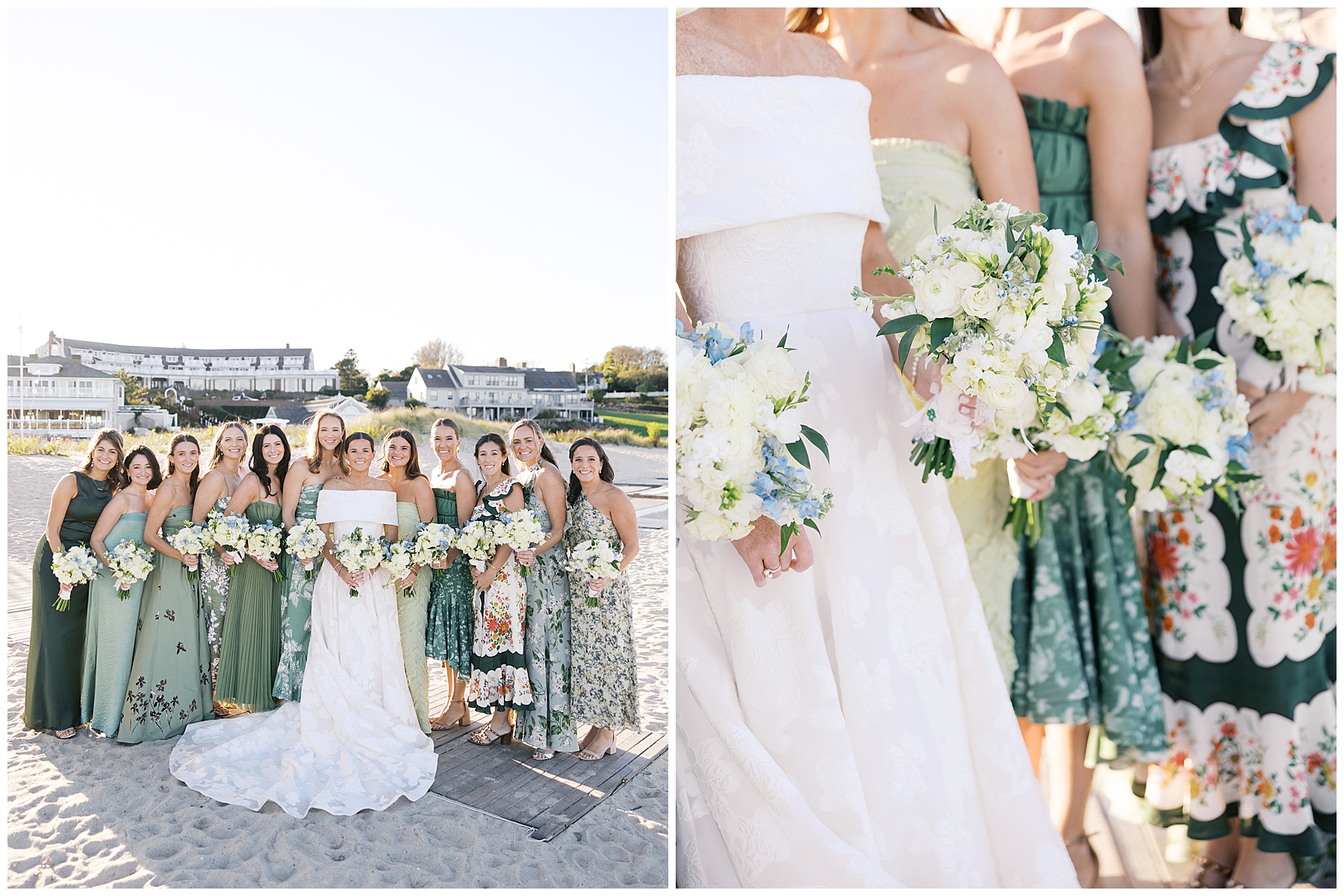 bridesmaids' dresses and bouquets 