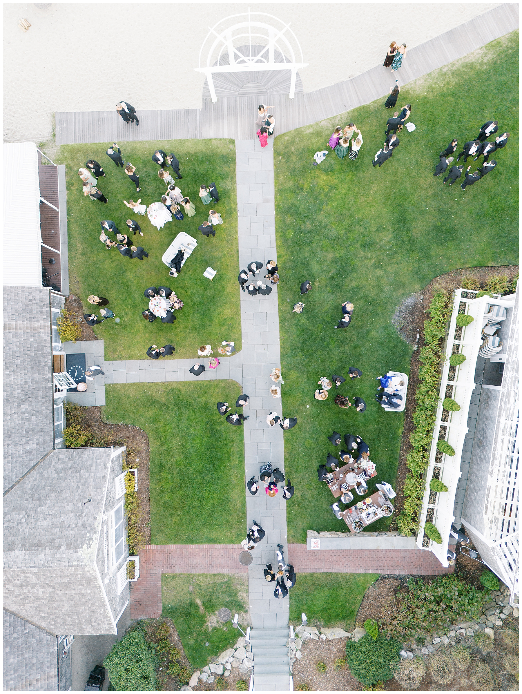 aerial photo of Chatham Bars Inn outdoor cocktail hour 