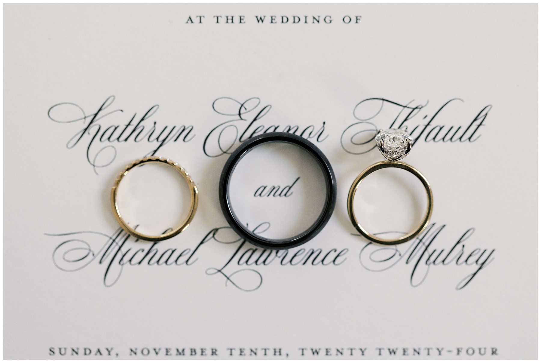 wedding rings on invitation