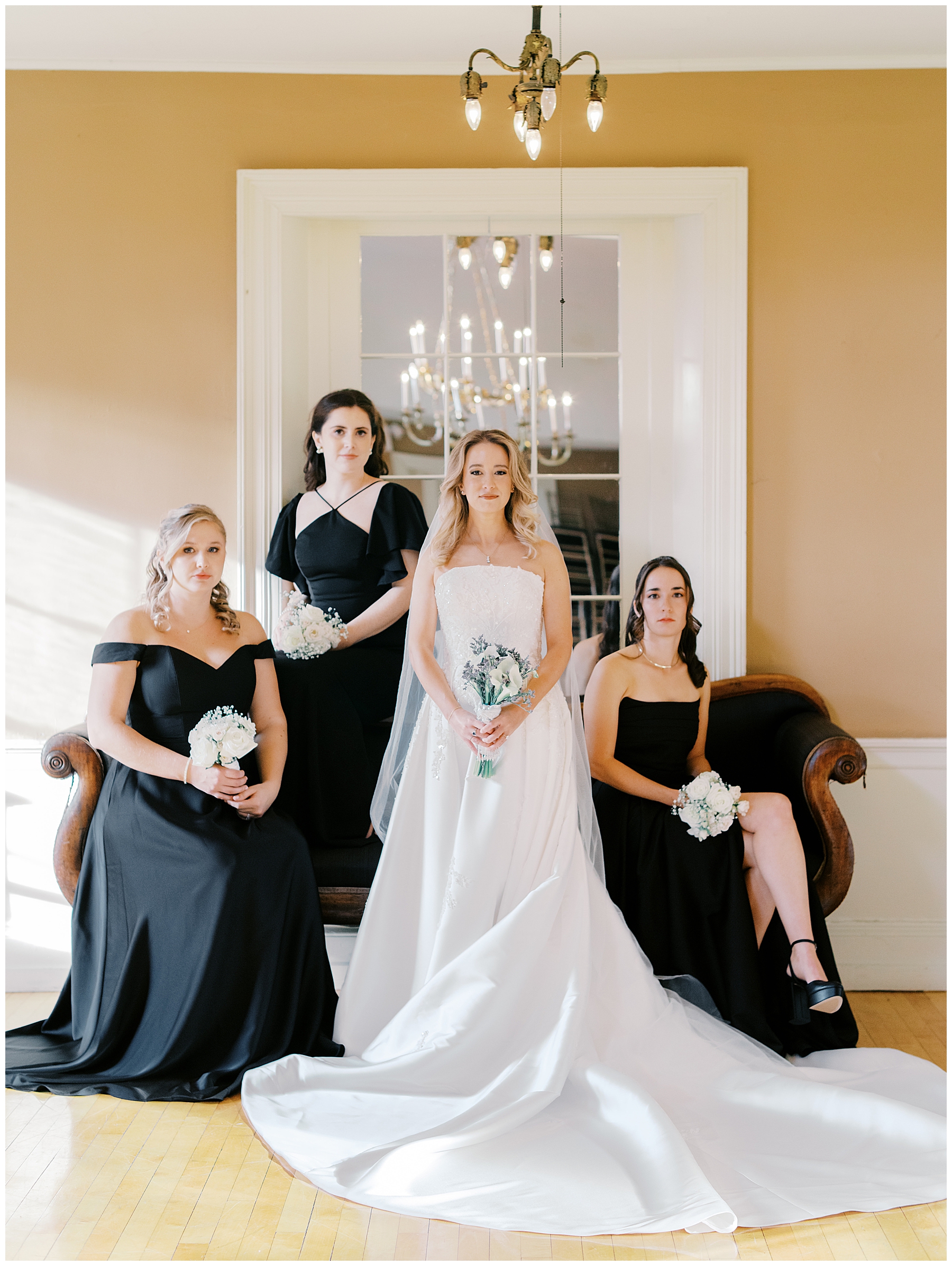 editorial style wedding photos of bridal party at Hamilton Hall