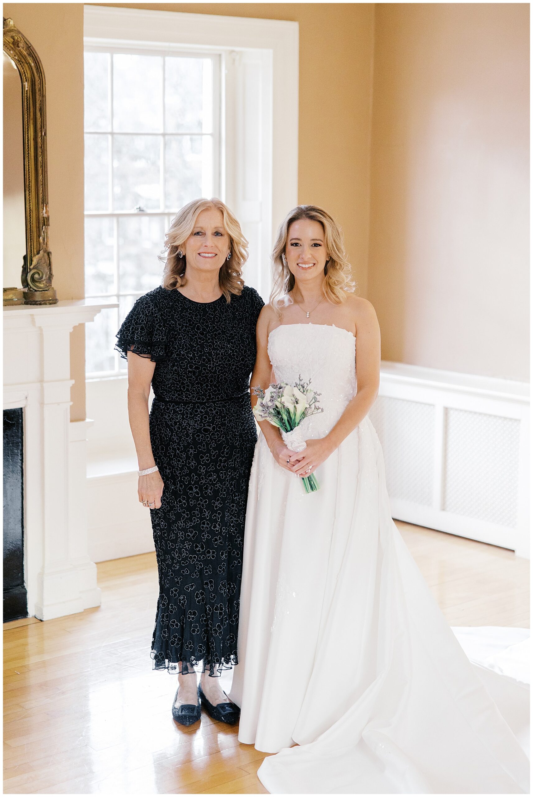 bride with mom during Hamilton Hall Wedding in Salem
