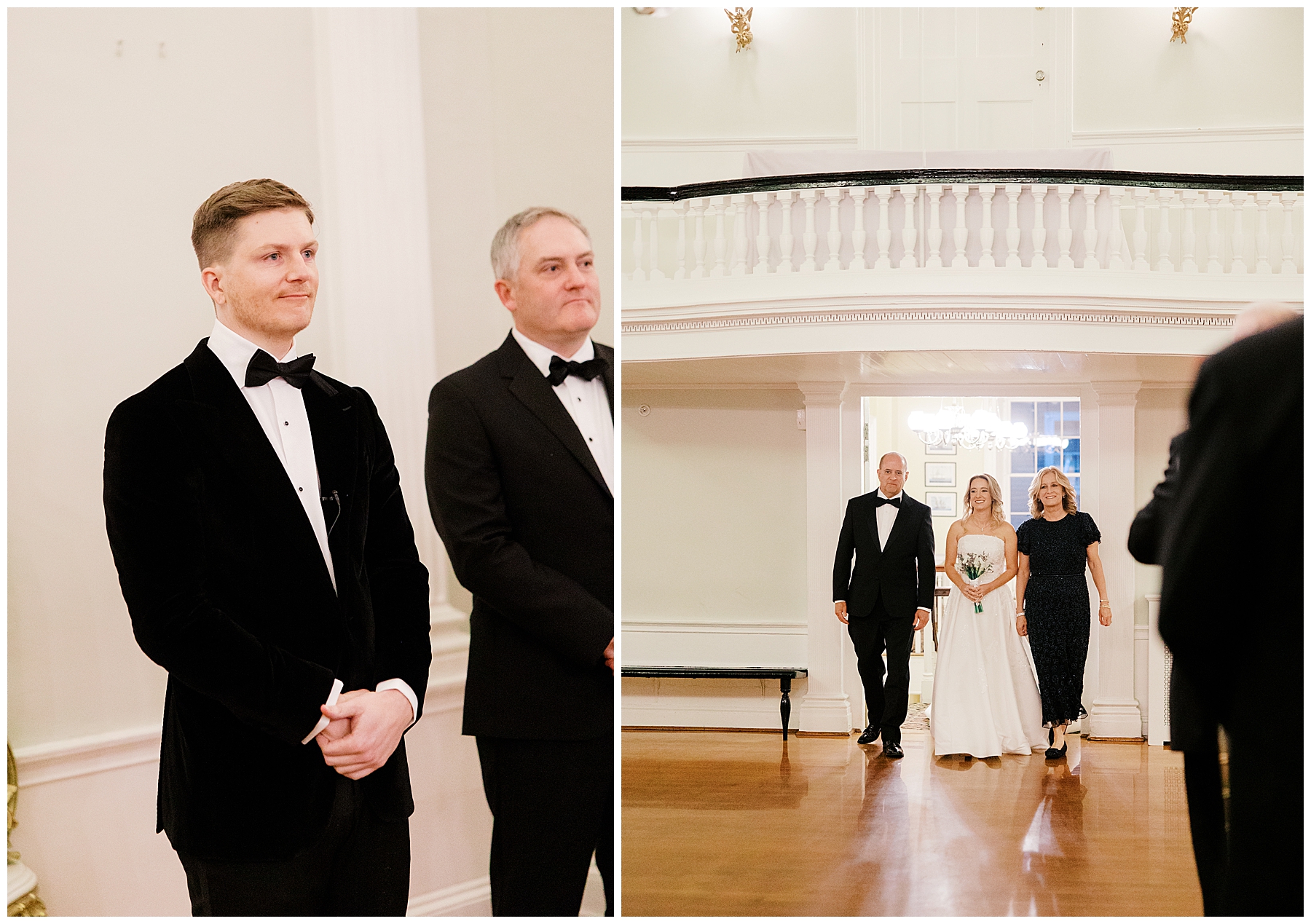 groom watches bride walk down the aisle