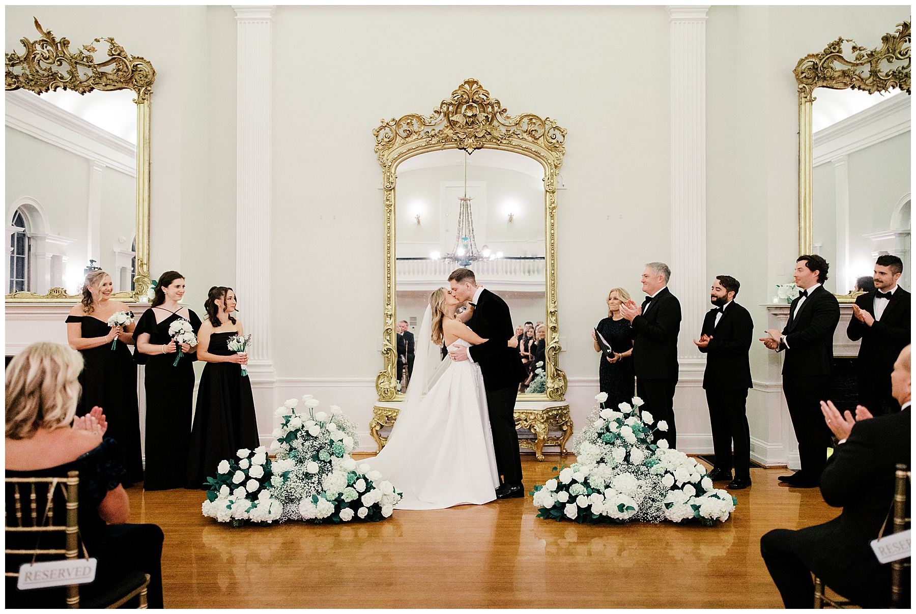 bride and groom kiss at Hamilton Hall Wedding