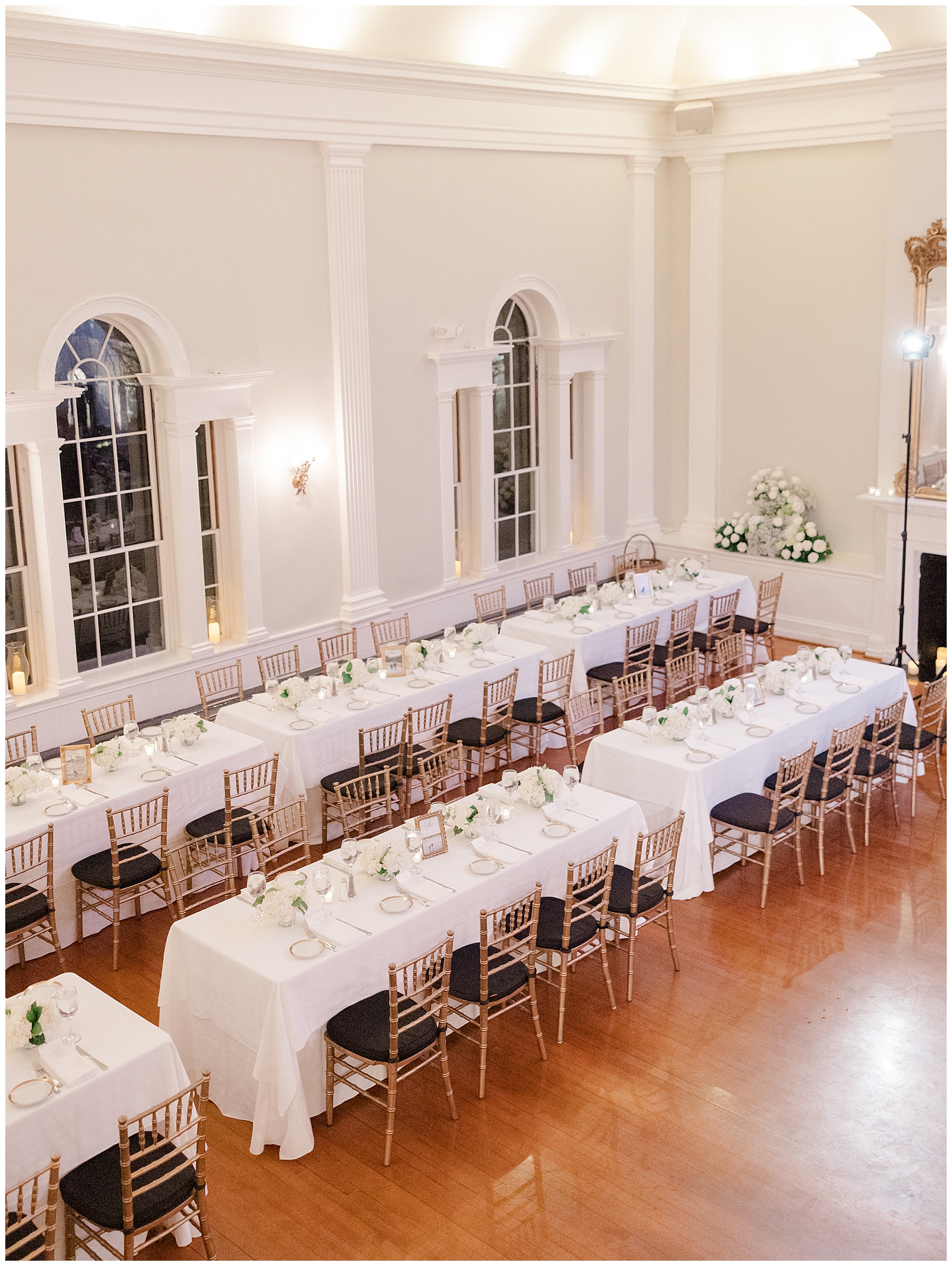elegant wedding reception at Salem, MA wedding venue, Hamilton Hall