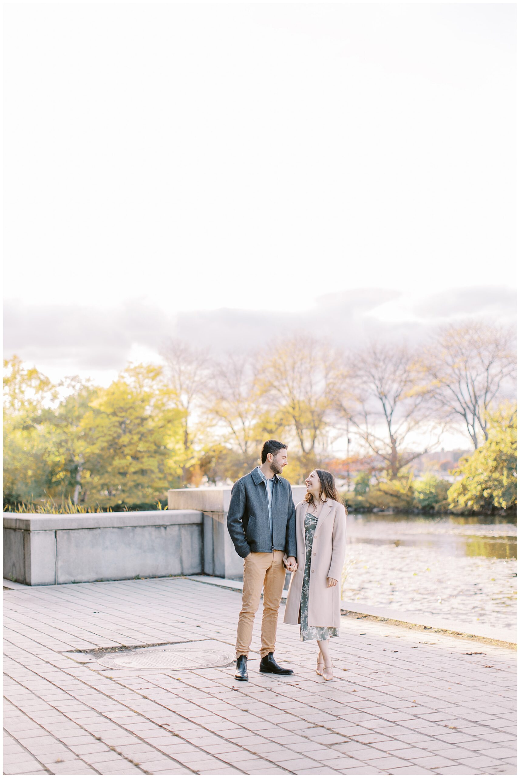 Engagement portraits by the water at the Esplanade  