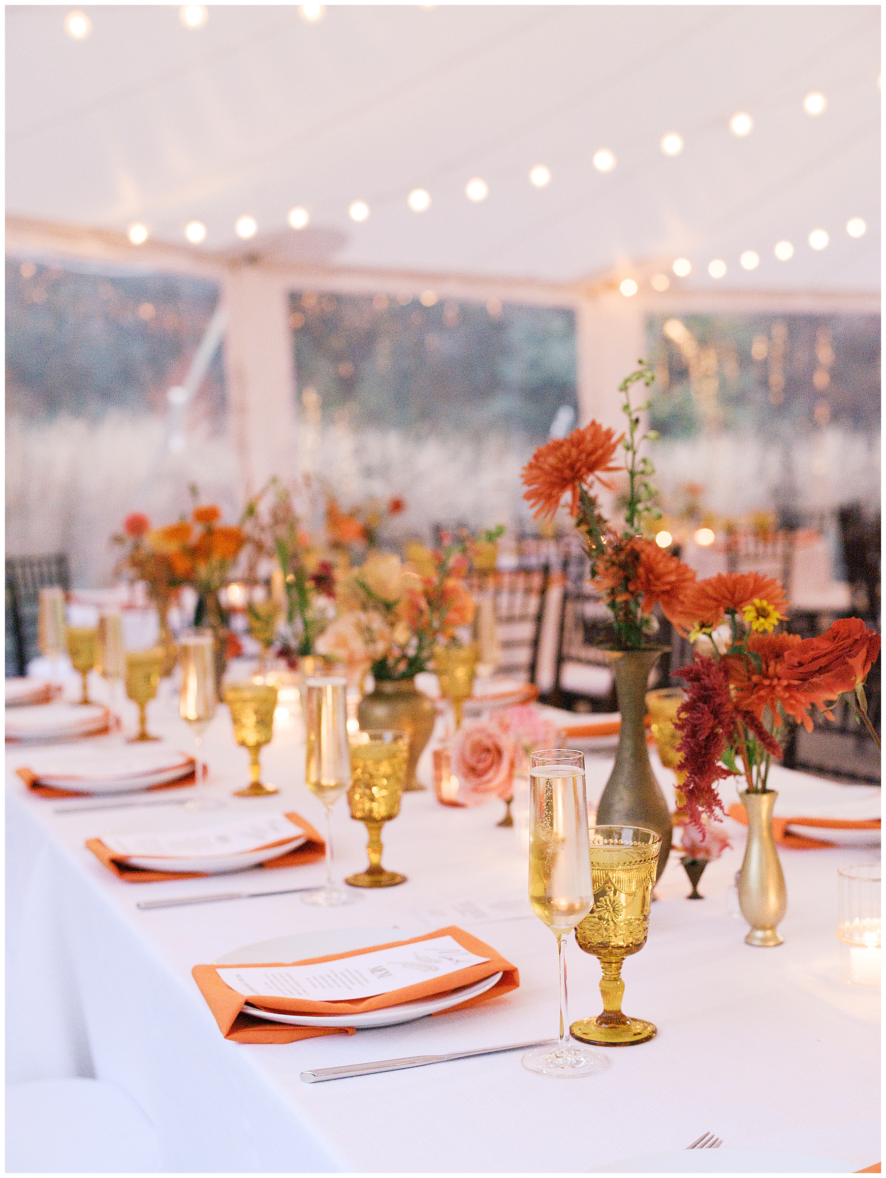 colorful wedding details at wedding reception at DeCordova Museum