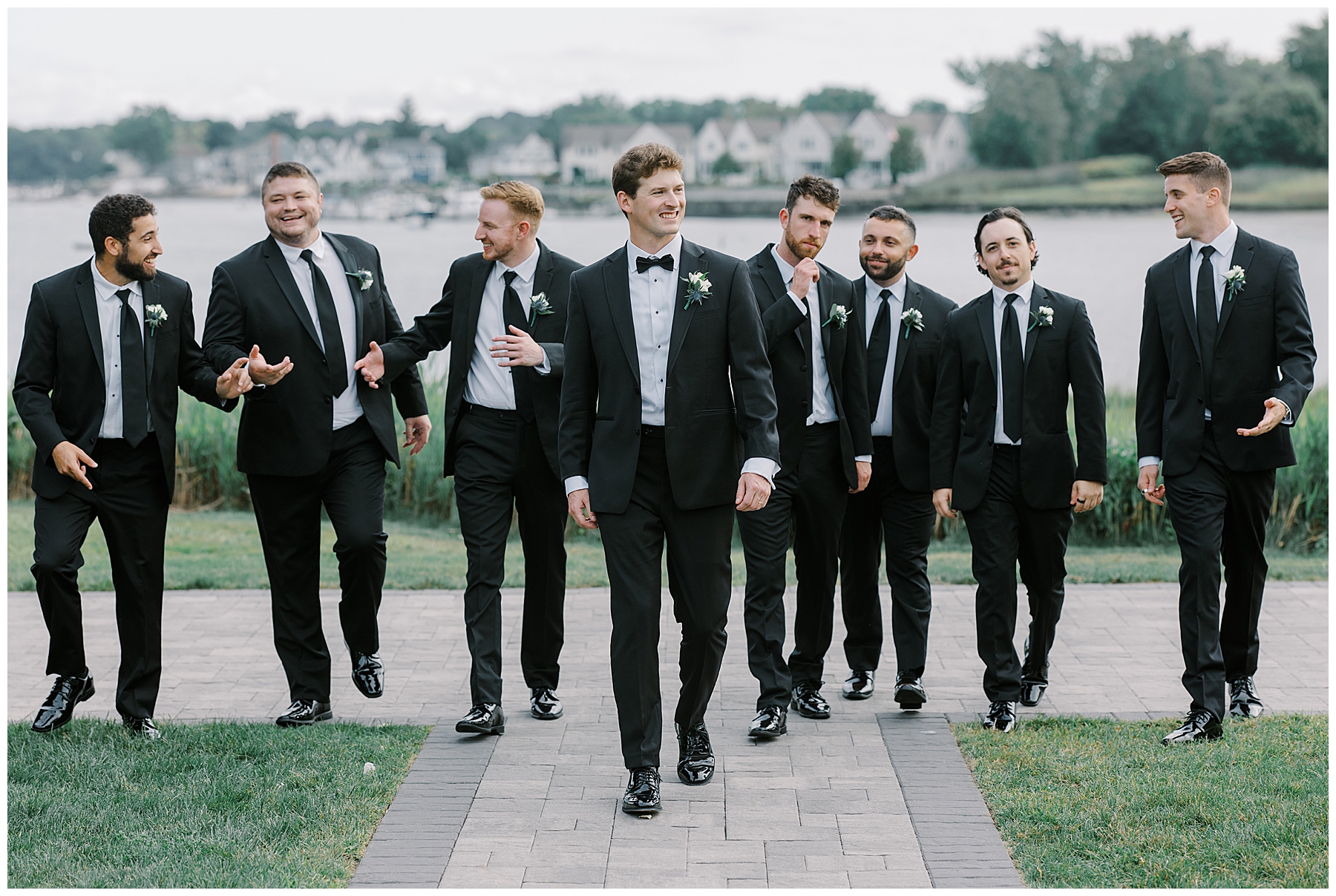 groom and groomsmen portraits from Waterfront Wedding at Danversport on The North Shore