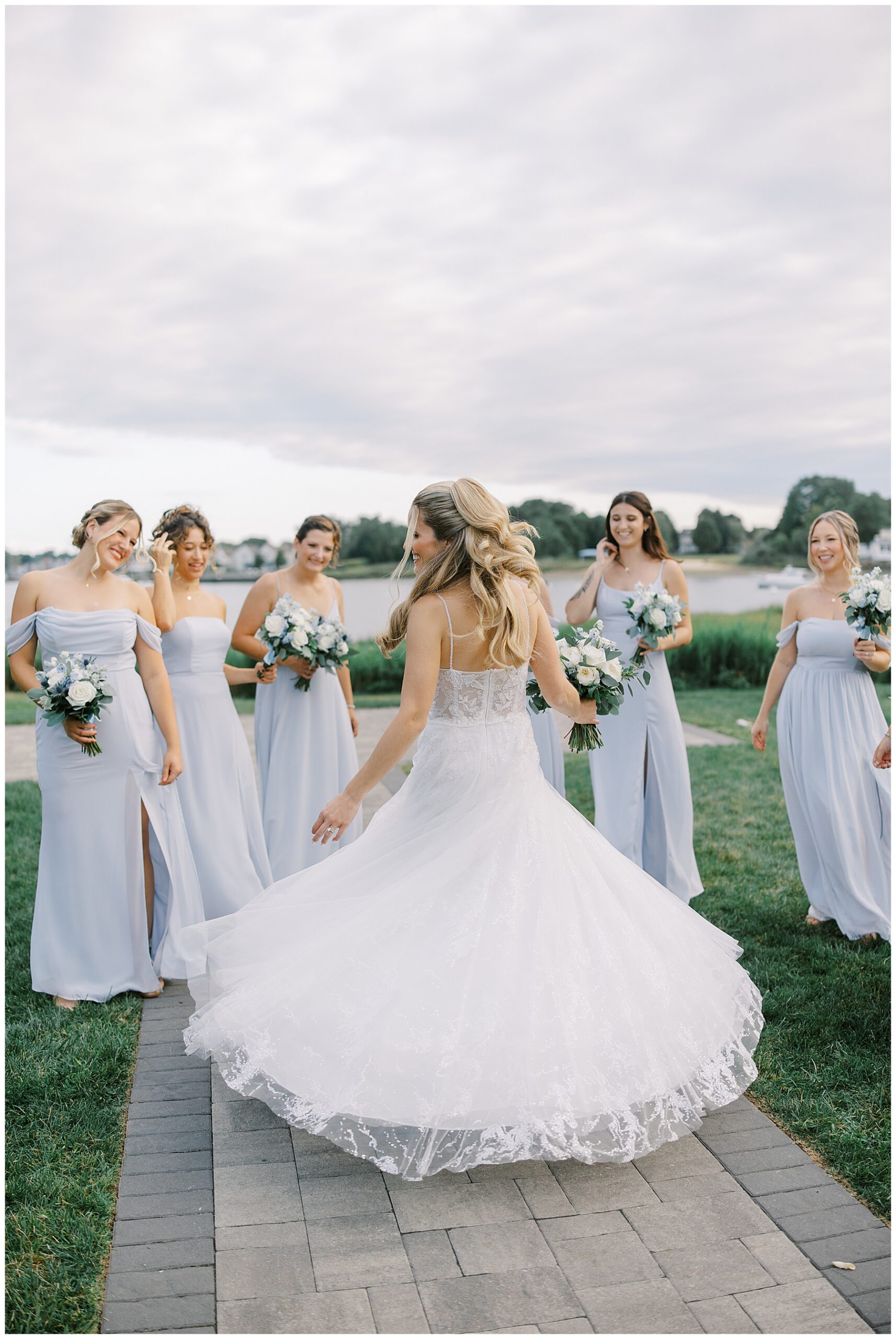 bride spins around in wedding dress 
