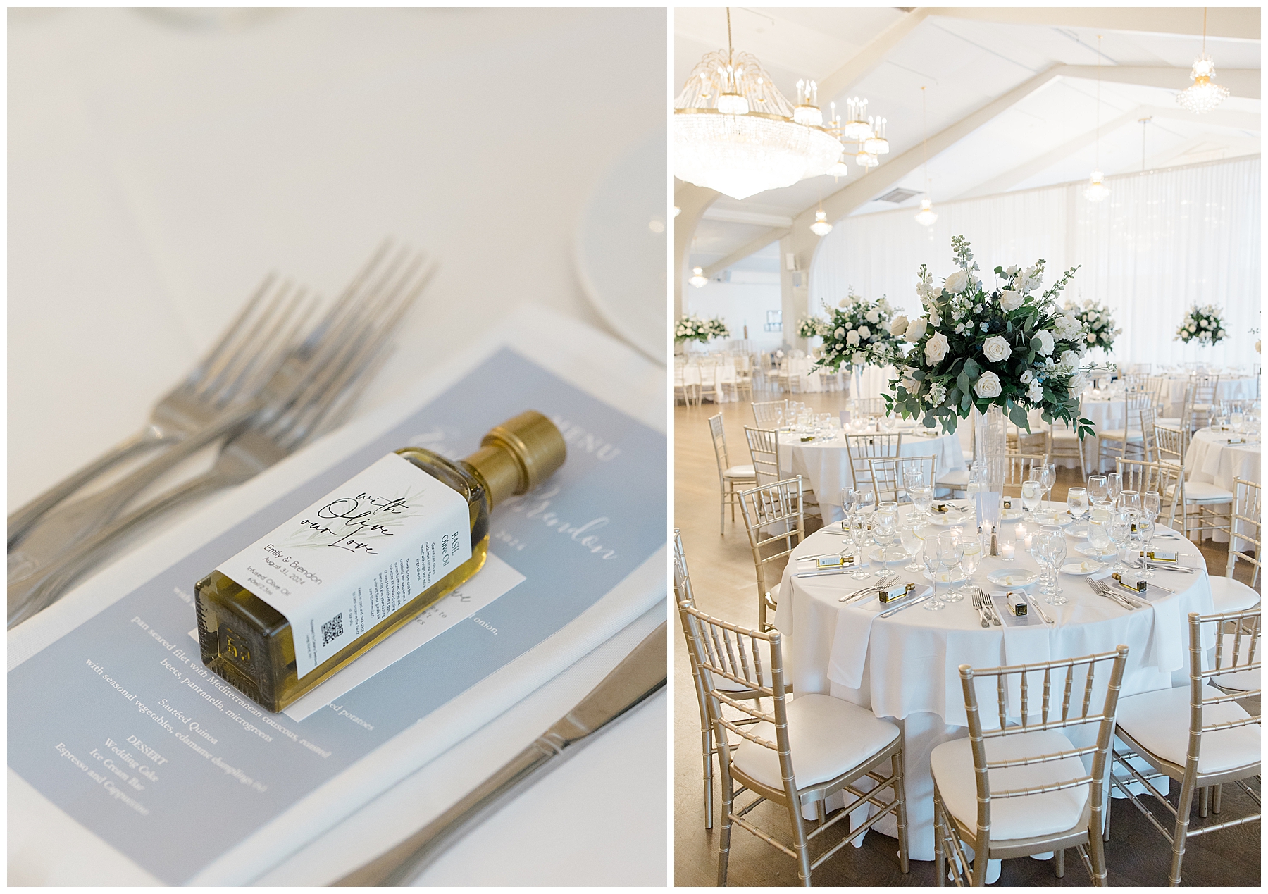 elegant wedding reception details at Danversport on The North Shore