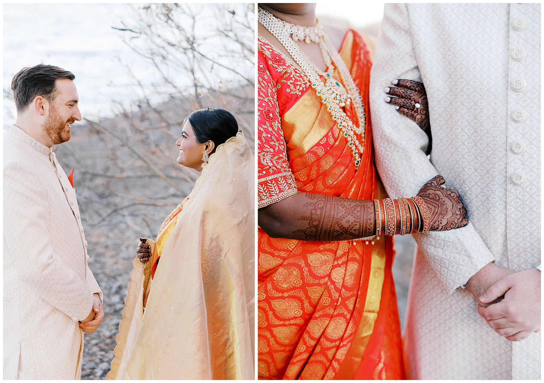 bride and groom photos in traditional Indian outfits