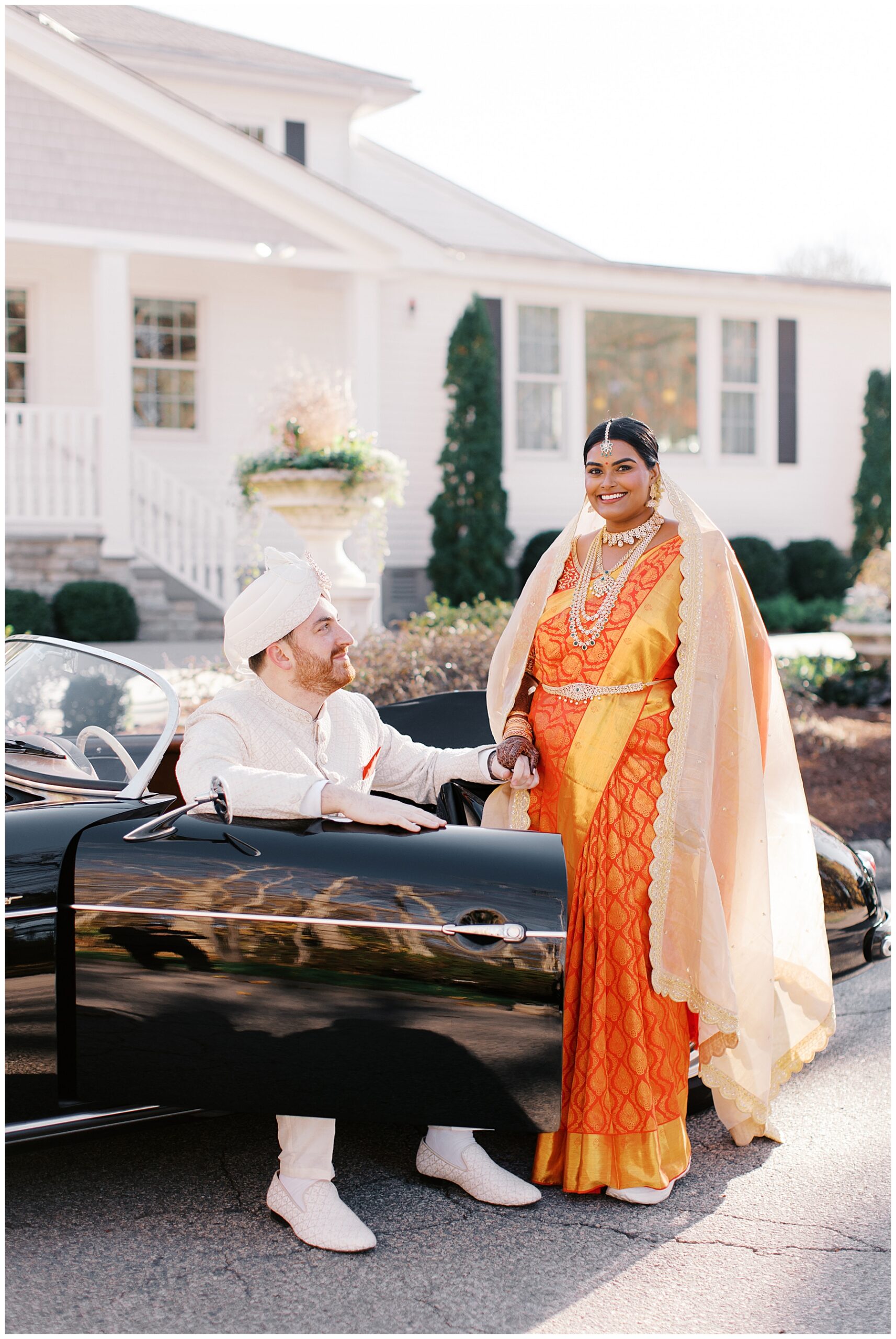 wedding photos by classic car
