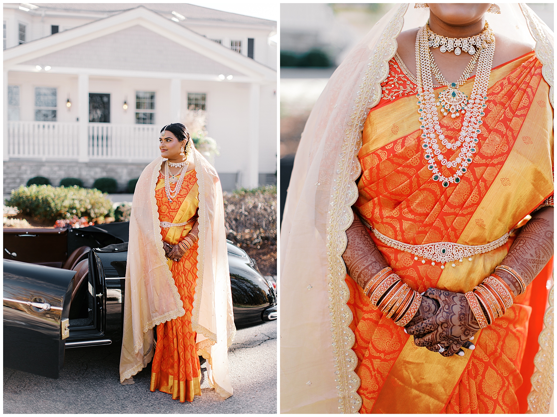 bride in colorful orange and yellow saree