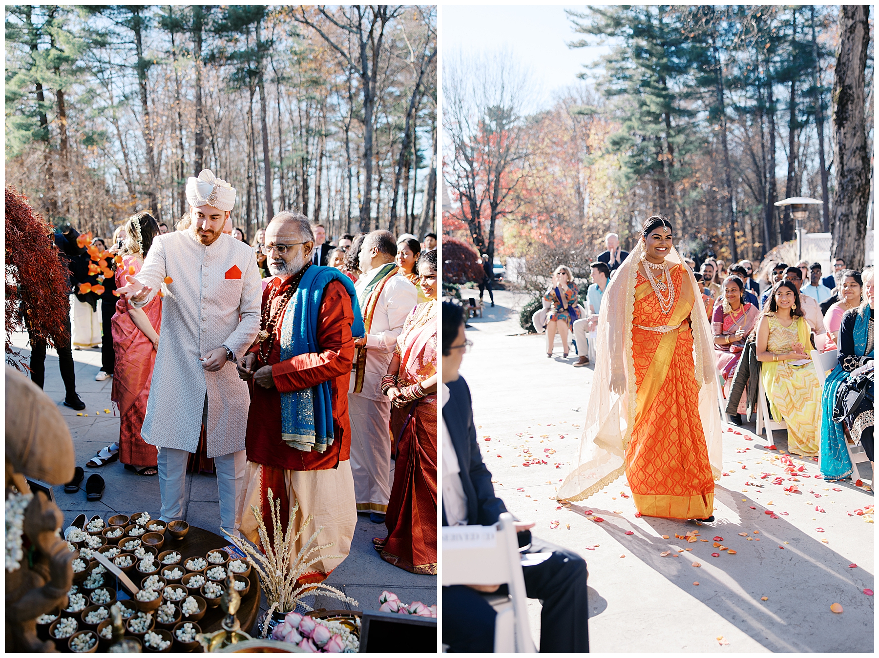 bride and groom walk towards ceremony space