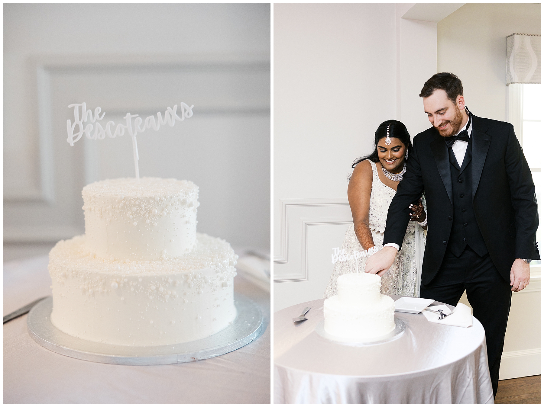 newlyweds cut their wedding cake
