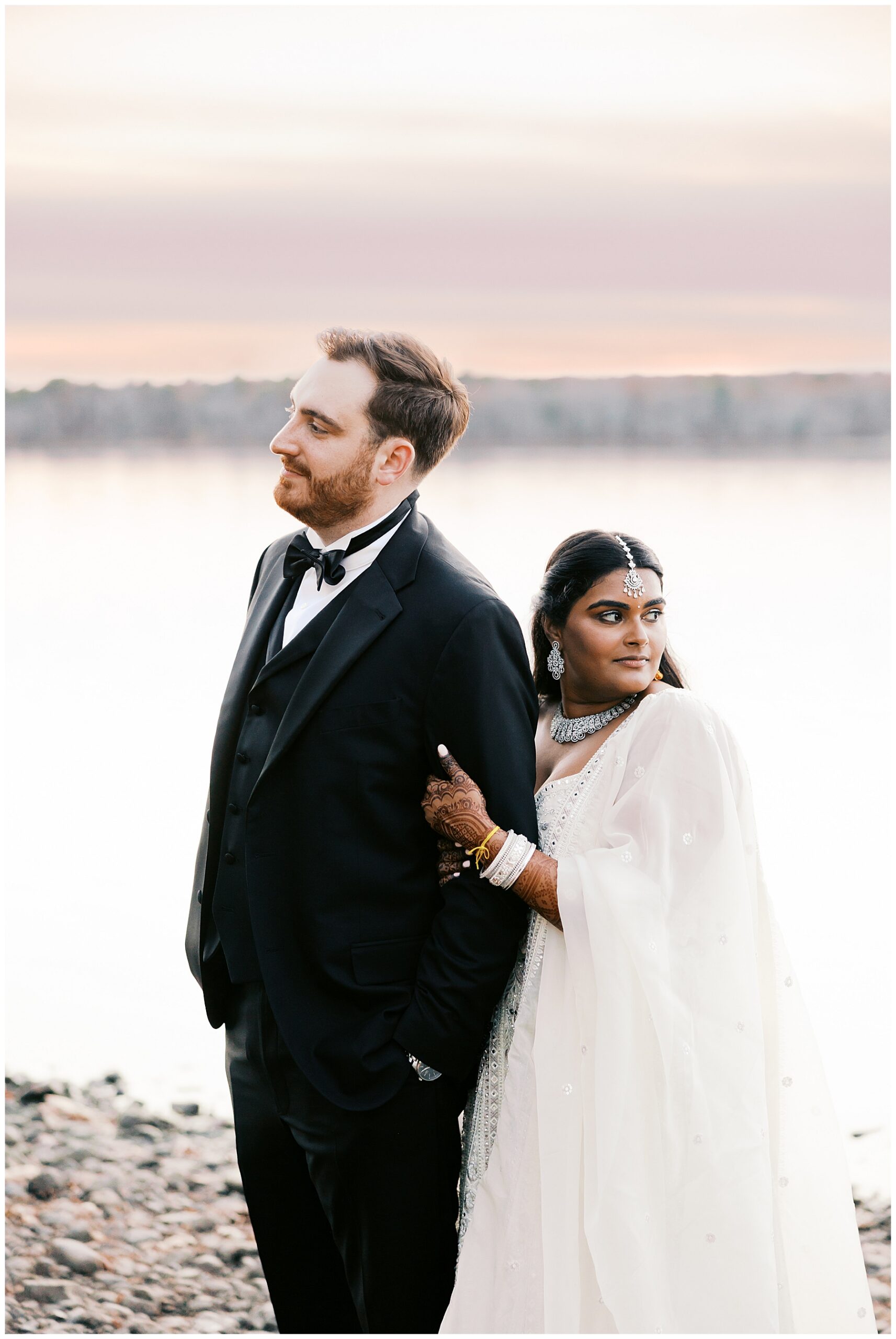 newlywed portraits by the water