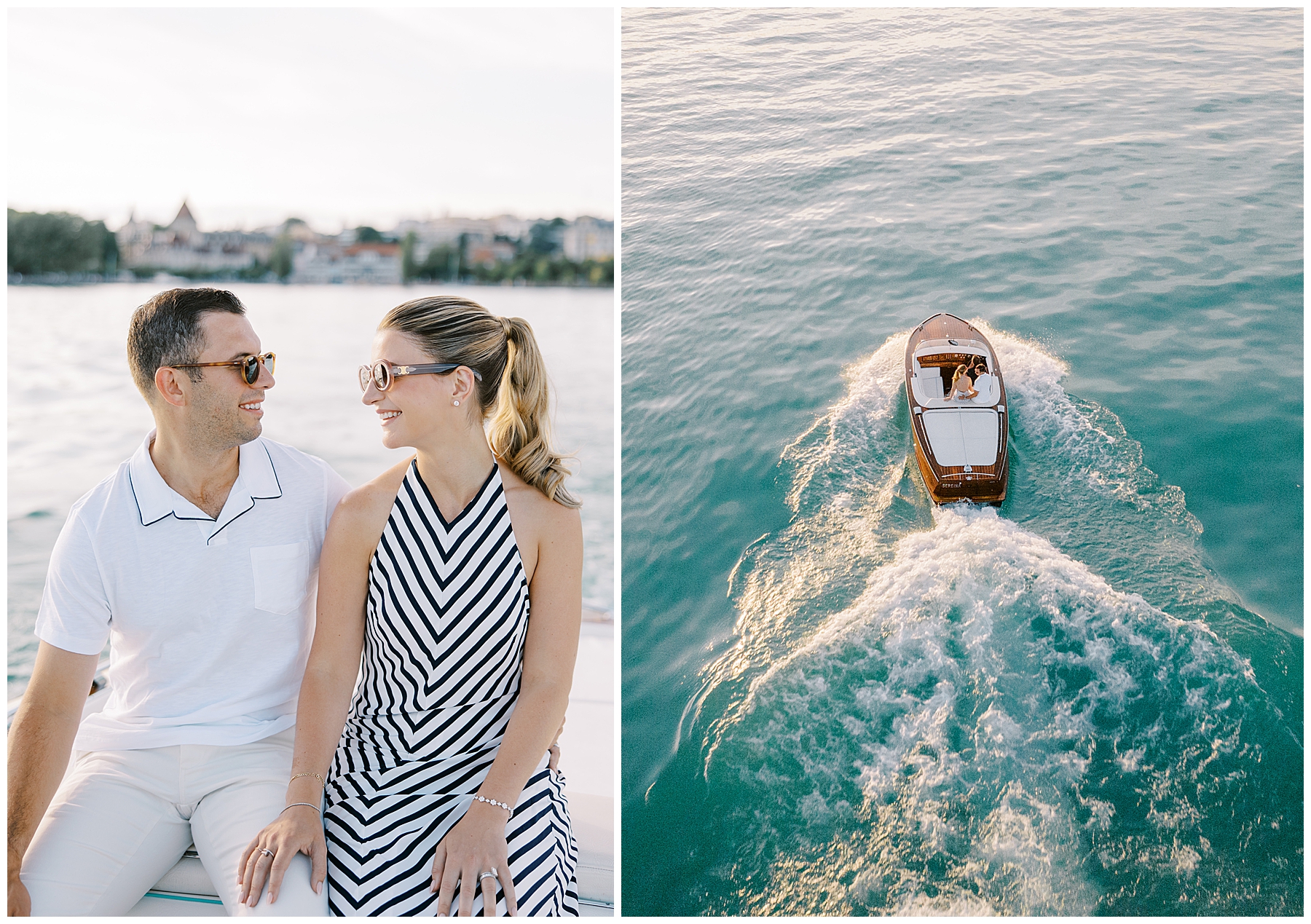 Romantic Boat Session on Lake Geneva in Lausanne, Switzerland for destination wedding