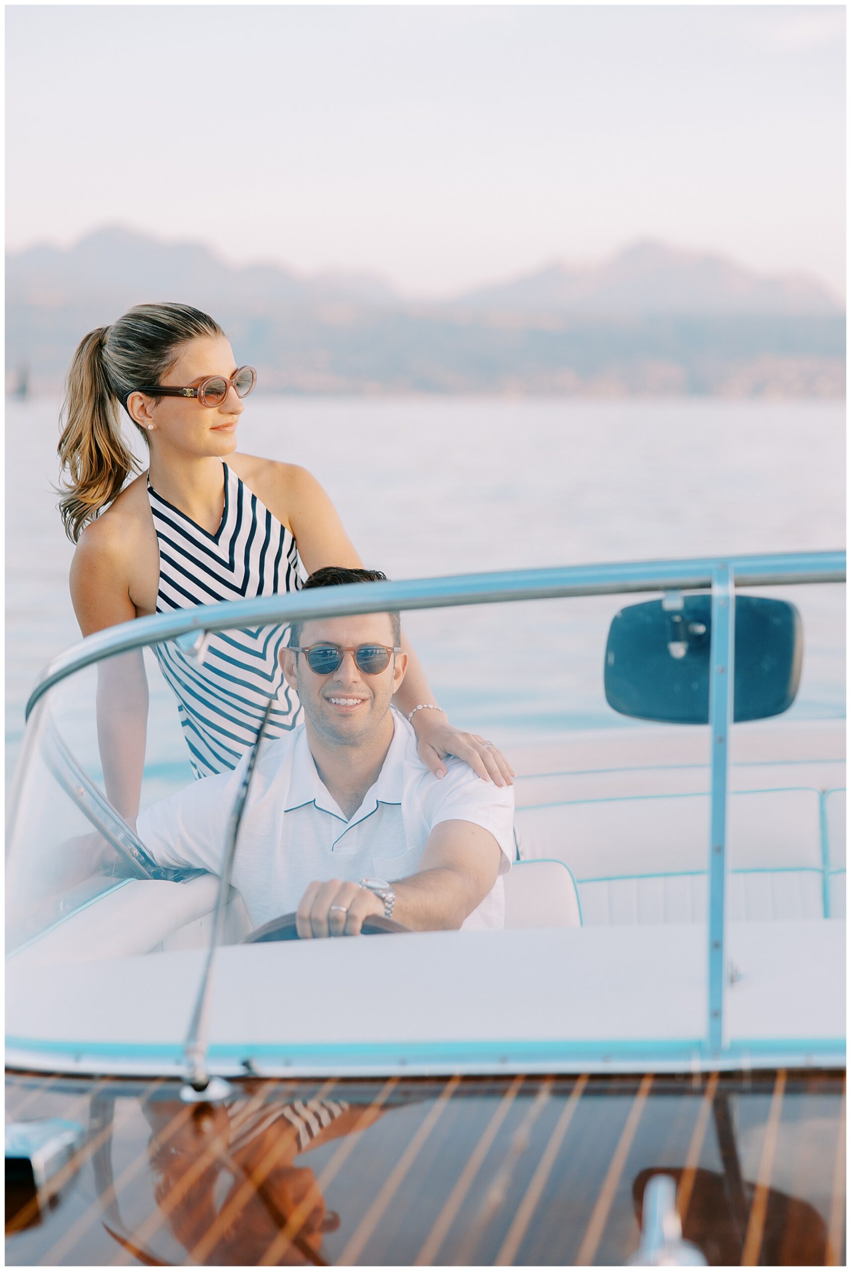soon to be newlyweds enjoy boat ride