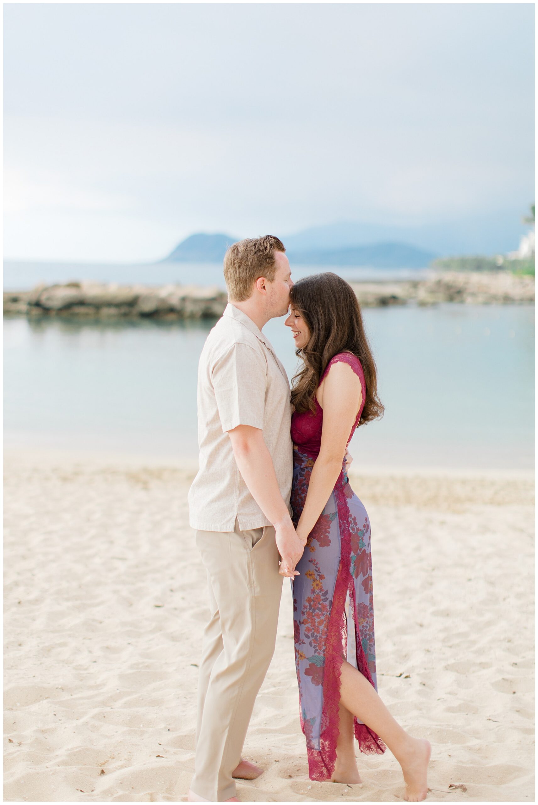 Romantic beach engagement in Hawaii at Ko Olina
