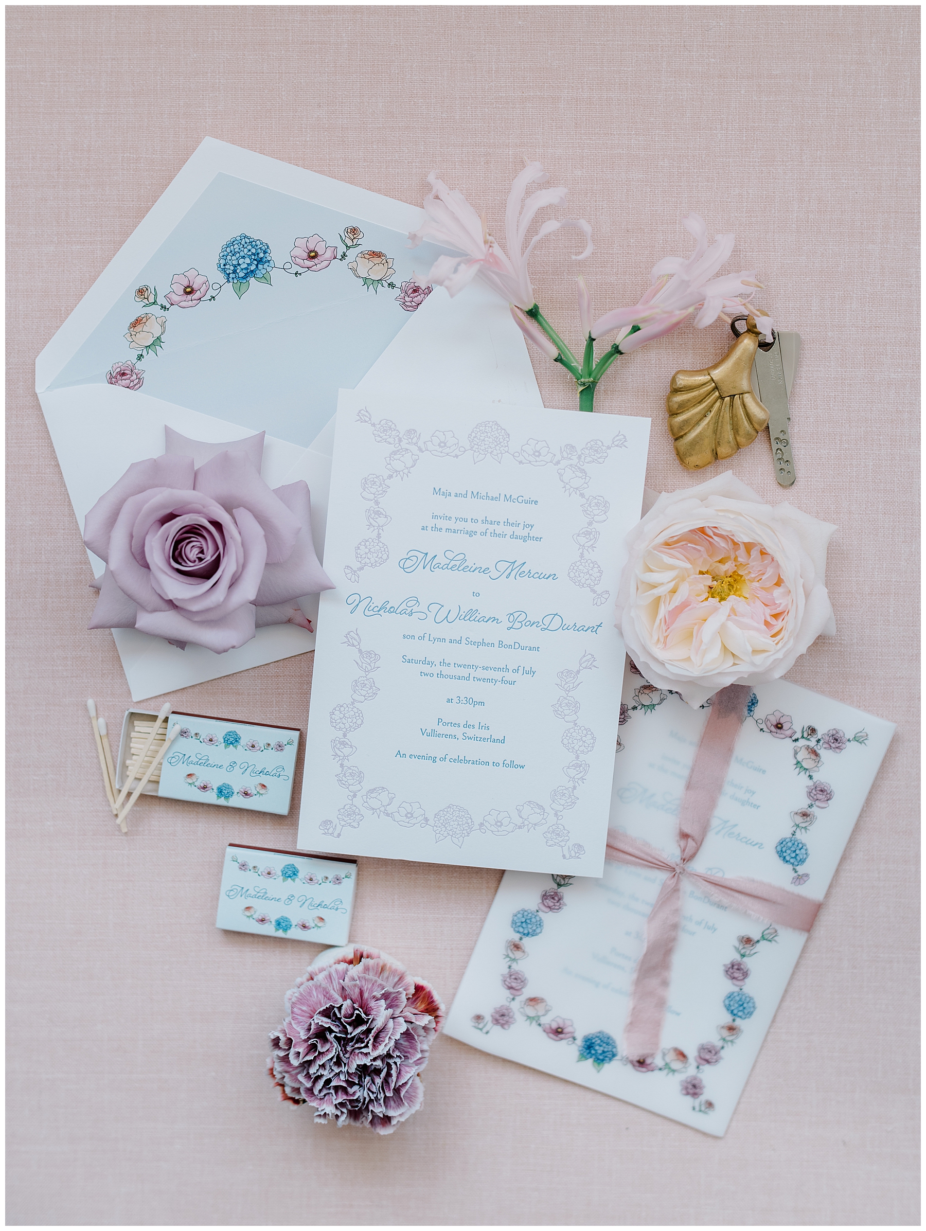 wedding invitation suite from Luxury Garden Wedding at Porte de Iris in Switzerland