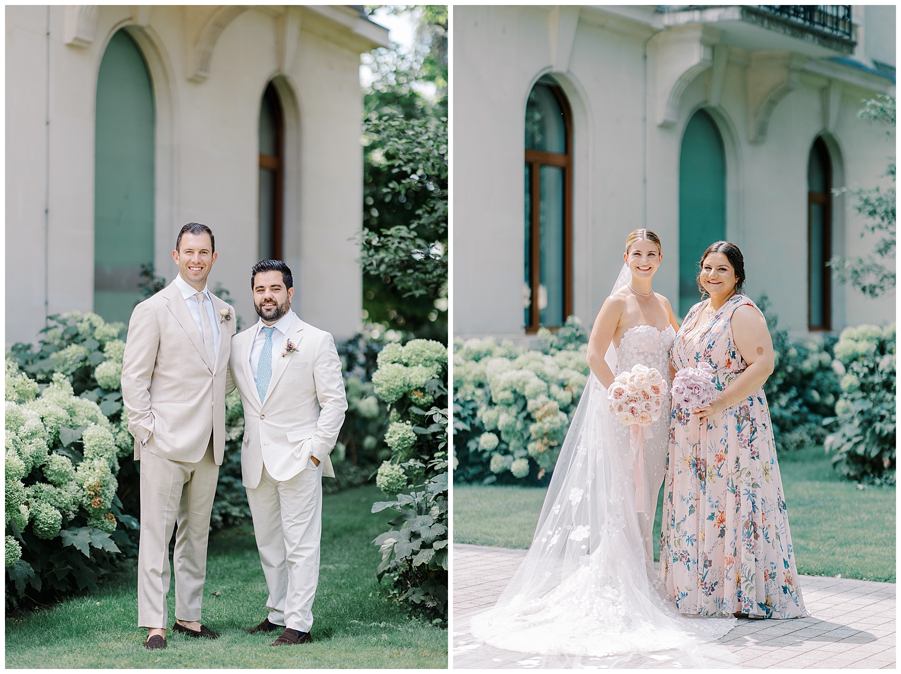 bride and groom with best man and maid of honor