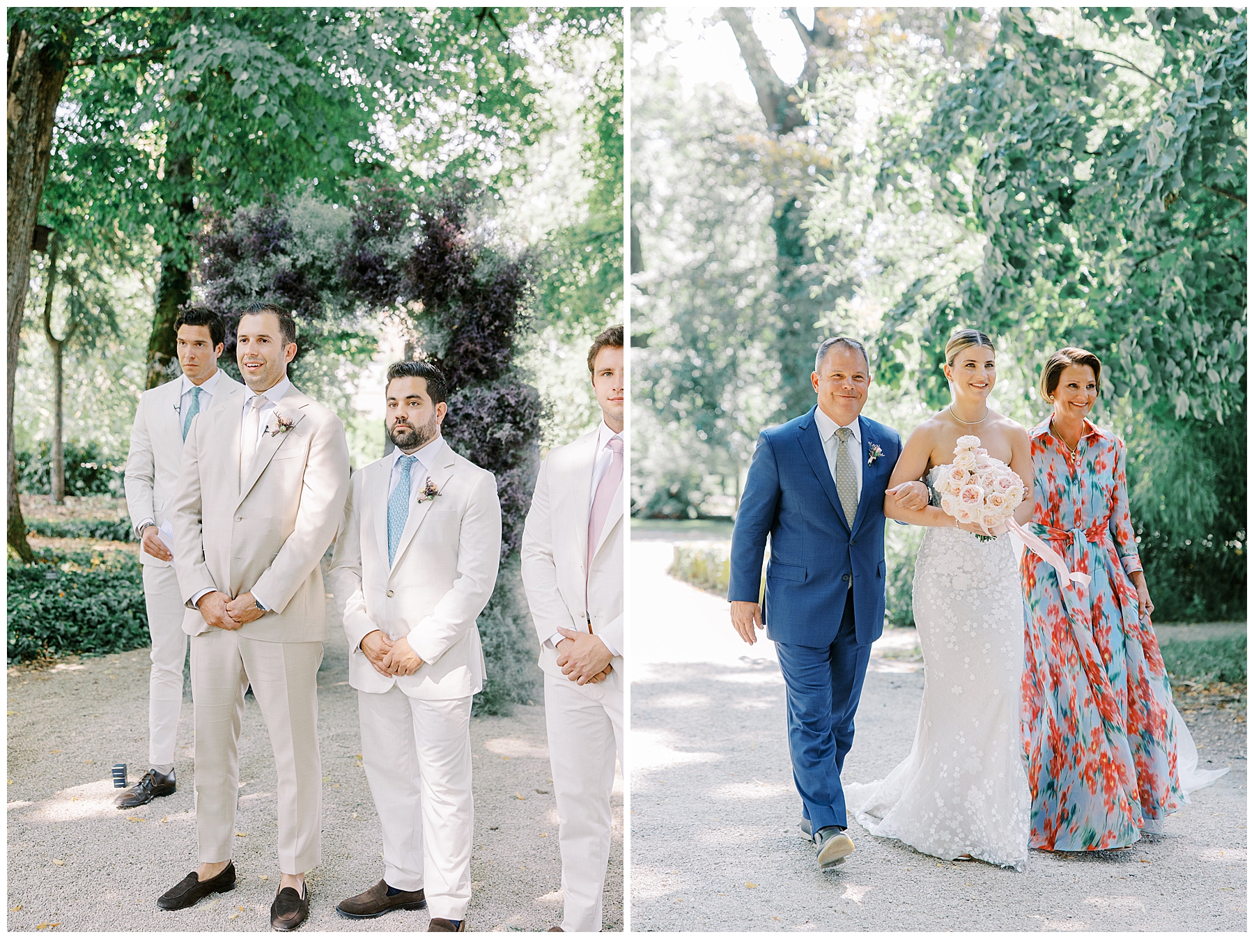groom watches as bride walks down the aisle