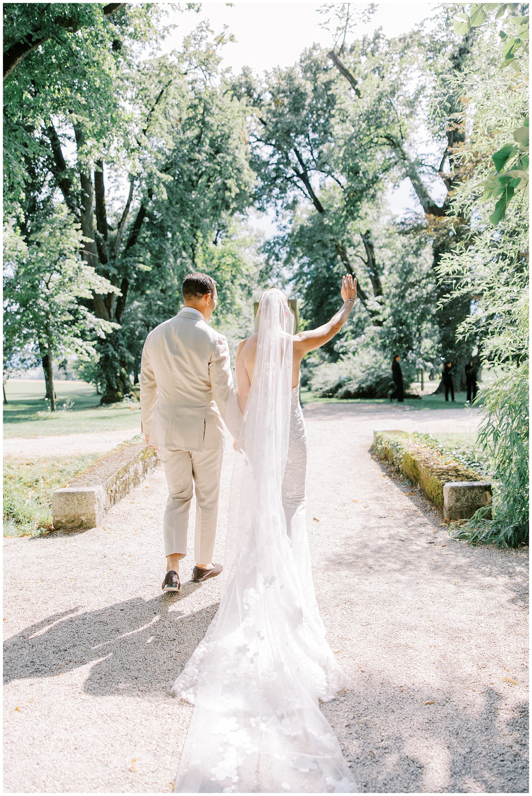 newlyweds after Luxury Garden Wedding at Porte de Iris in Switzerland