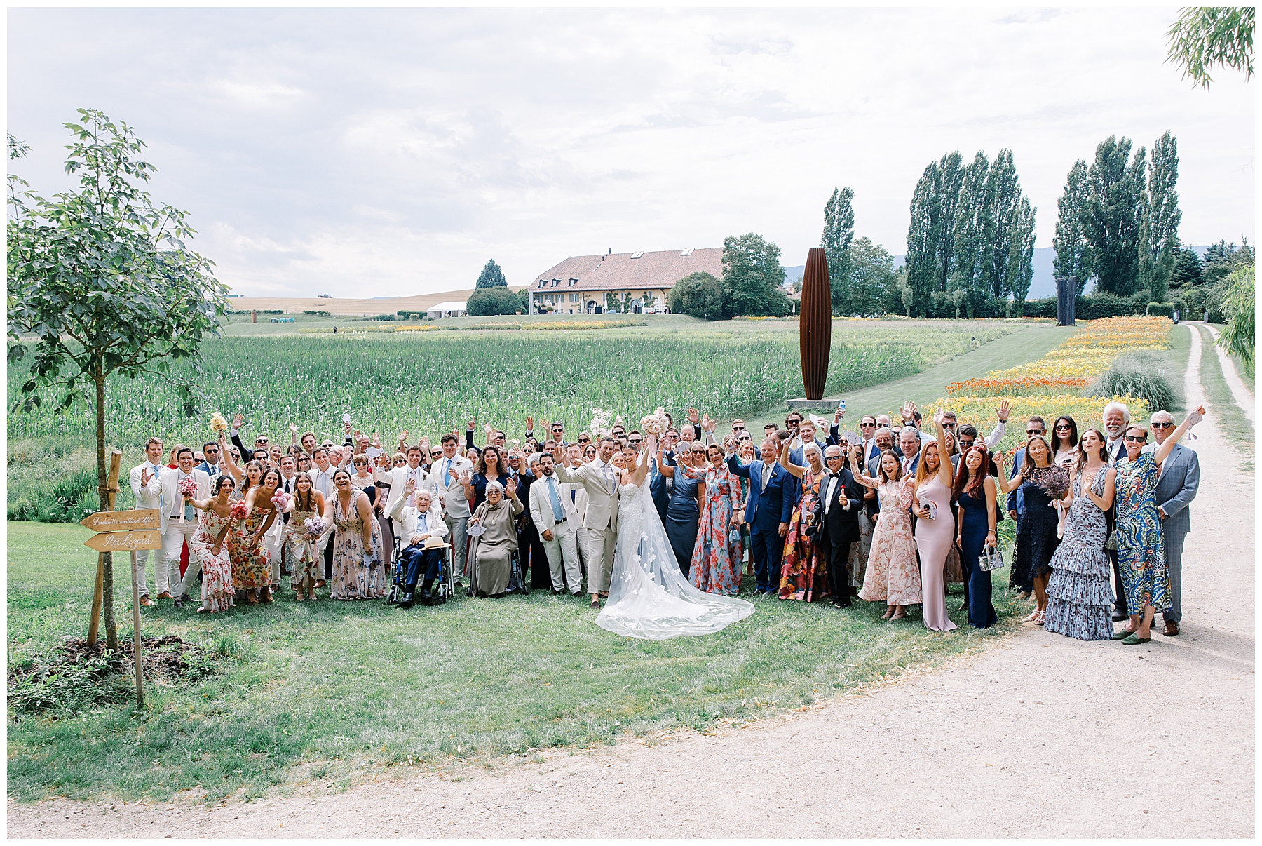 group photo from destination wedding in Switzerland