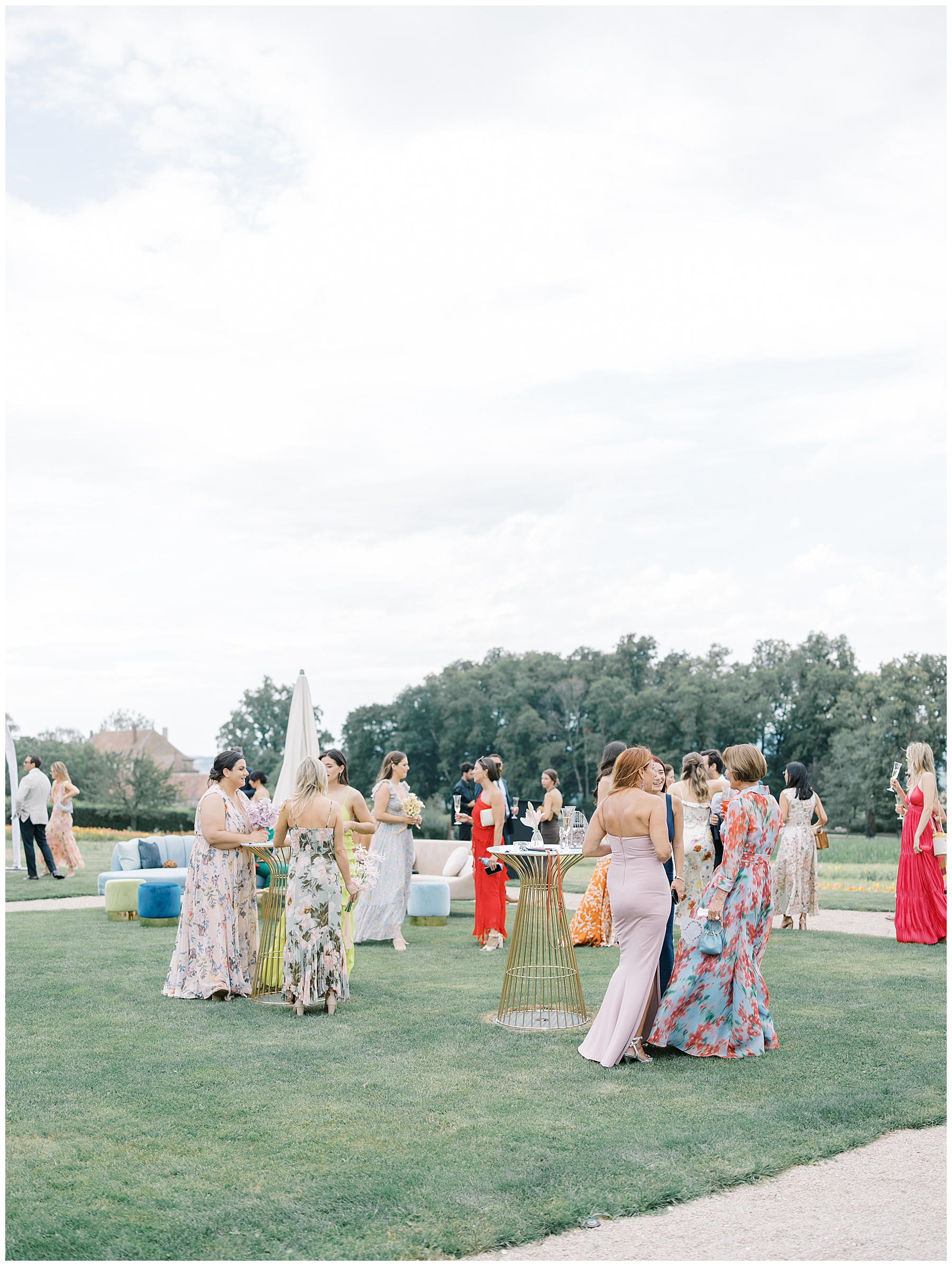 cocktail hour at Luxury Garden Wedding at Porte de Iris in Switzerland