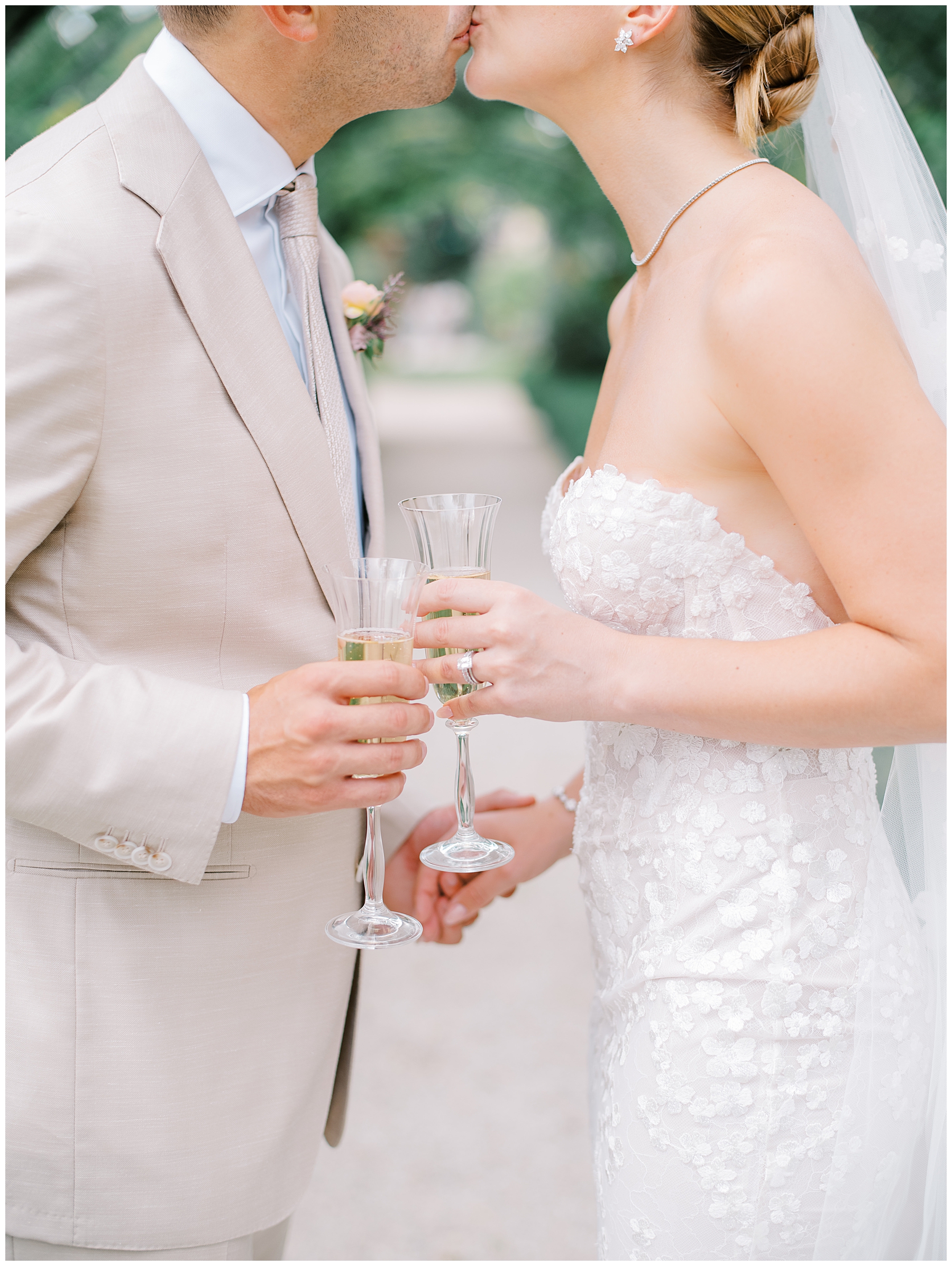 newlyweds toast with champagne