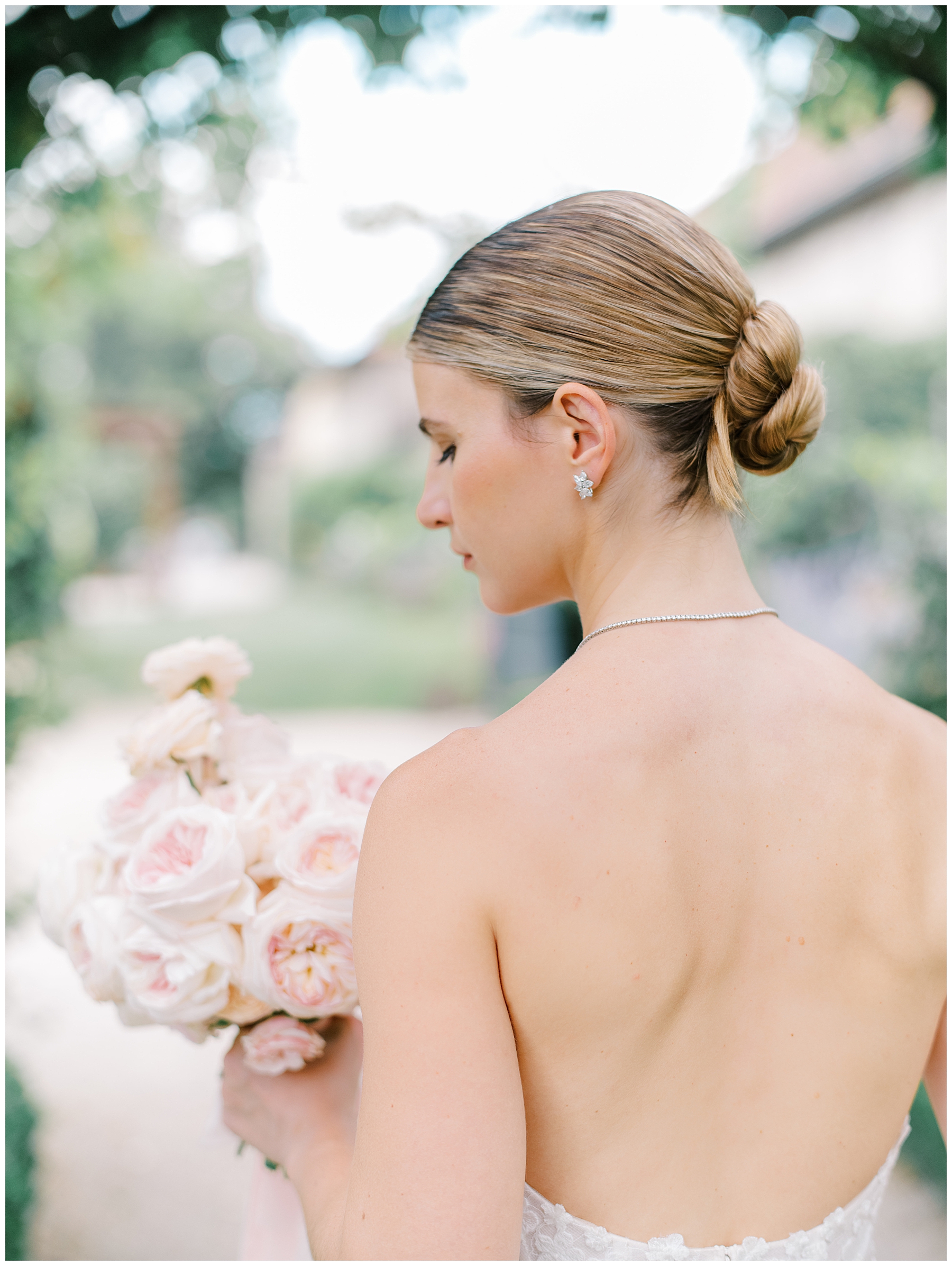 back of brides dress and up do