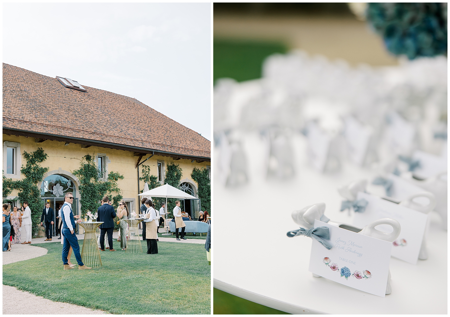 outdoor cocktail hour at Porte de Iris in Switzerland