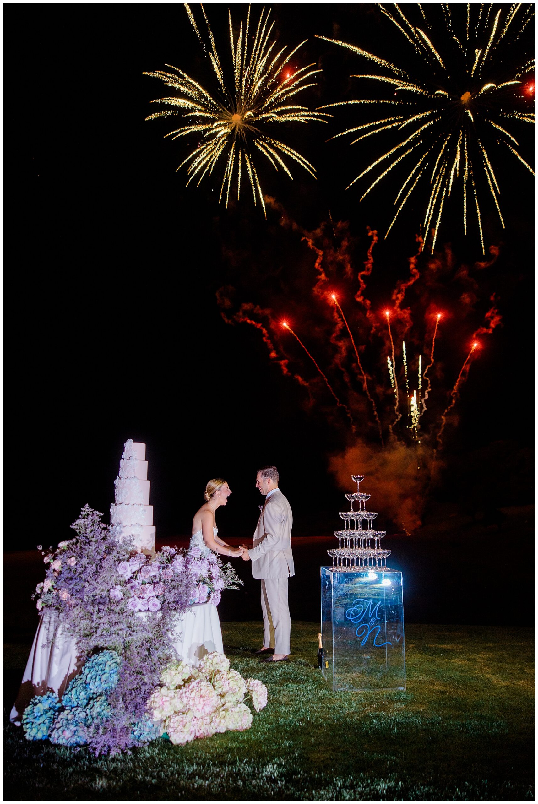 surprise firework display at cake cutting