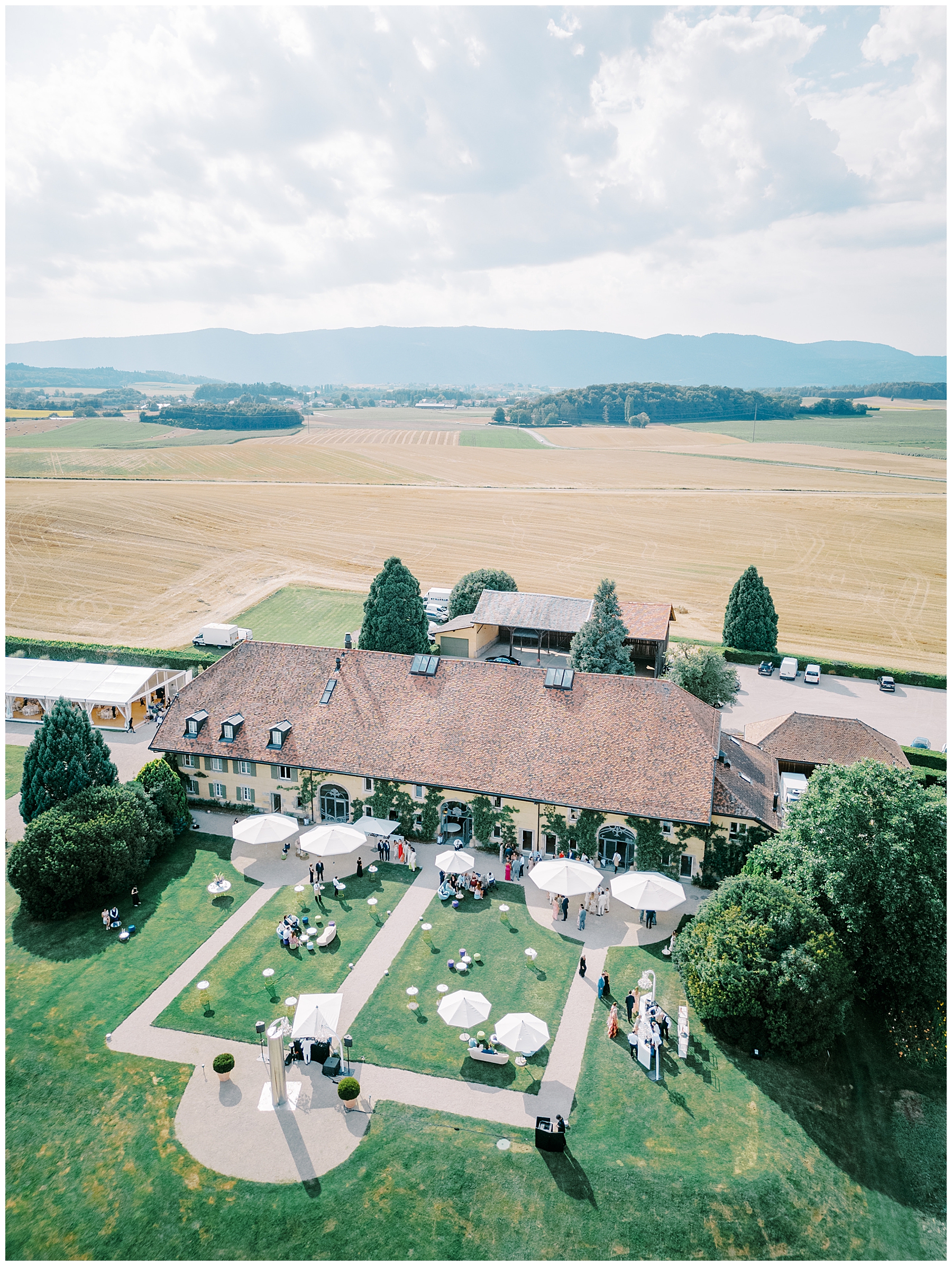 drone photo from Luxury Garden Wedding at Porte de Iris in Switzerland