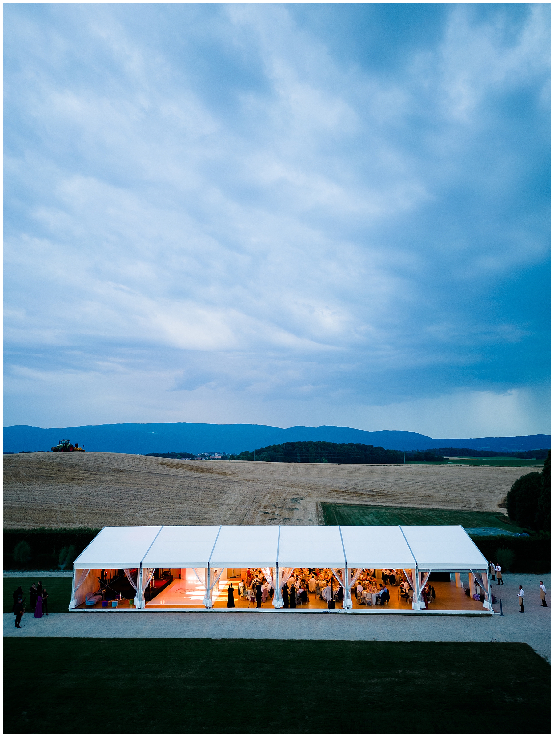 tented wedding reception at Porte de Iris in Switzerland