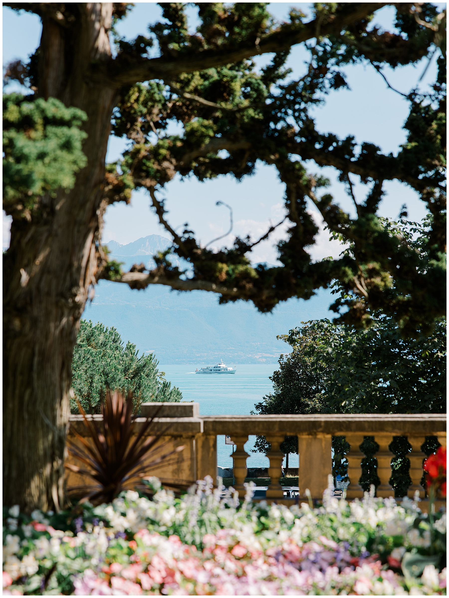 views of Lake Geneva from Beau-Rivage Palace in Lausanne, Switzerland