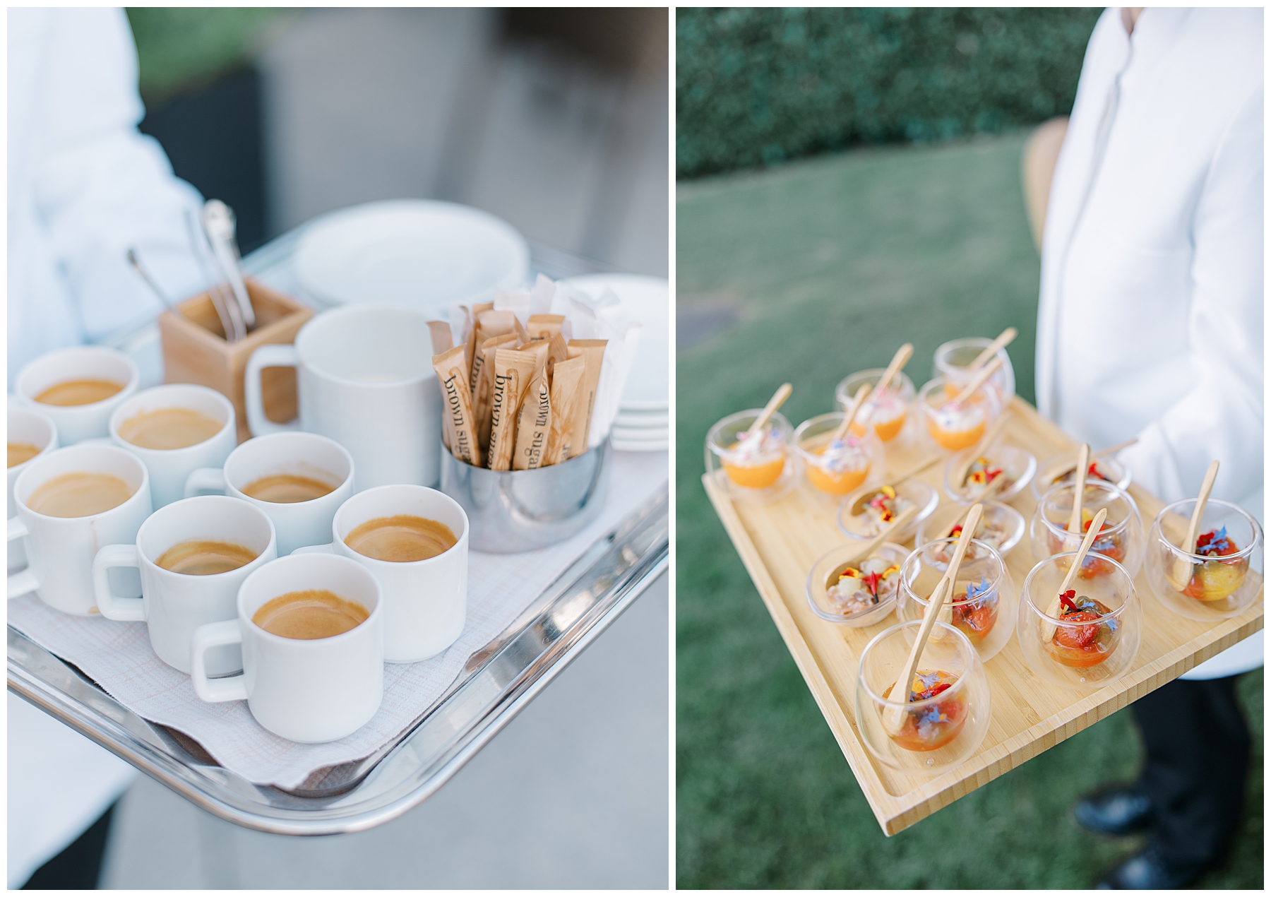 drinks and food served at wedding welcome party 