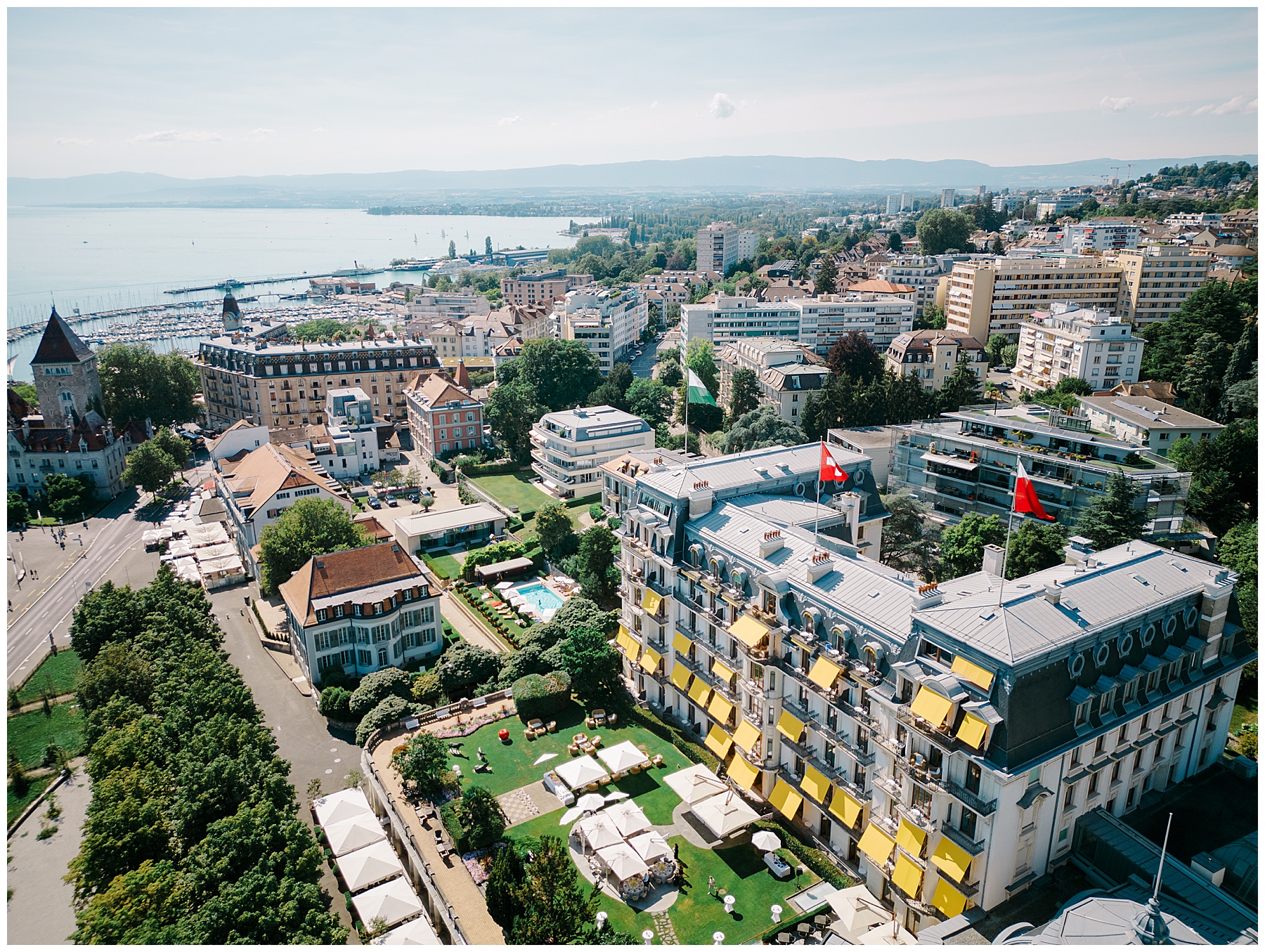 Beau-Rivage Palace in Lausanne, Switzerland where couple hosted their destination wedding 