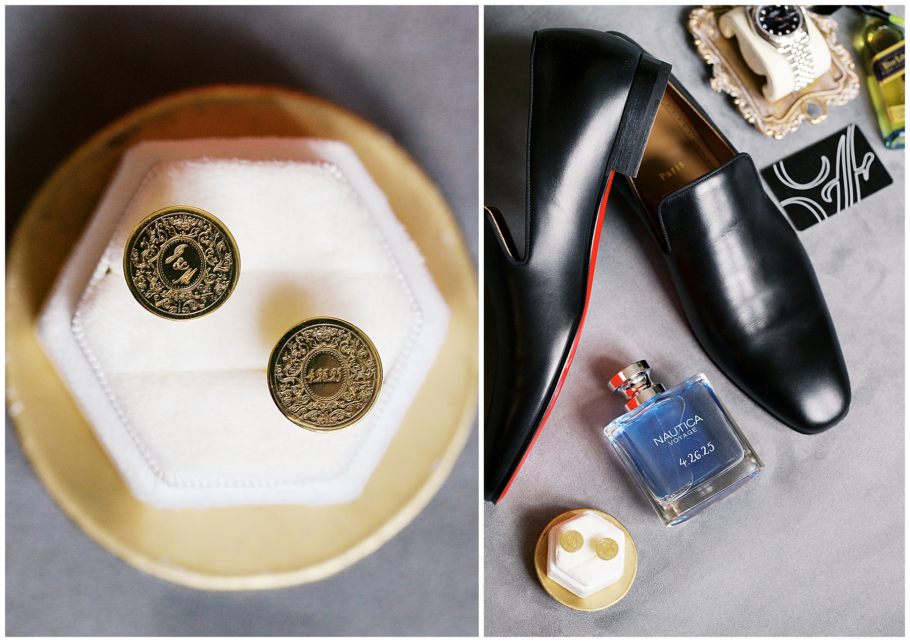 groom cufflinks, shoes, and details  