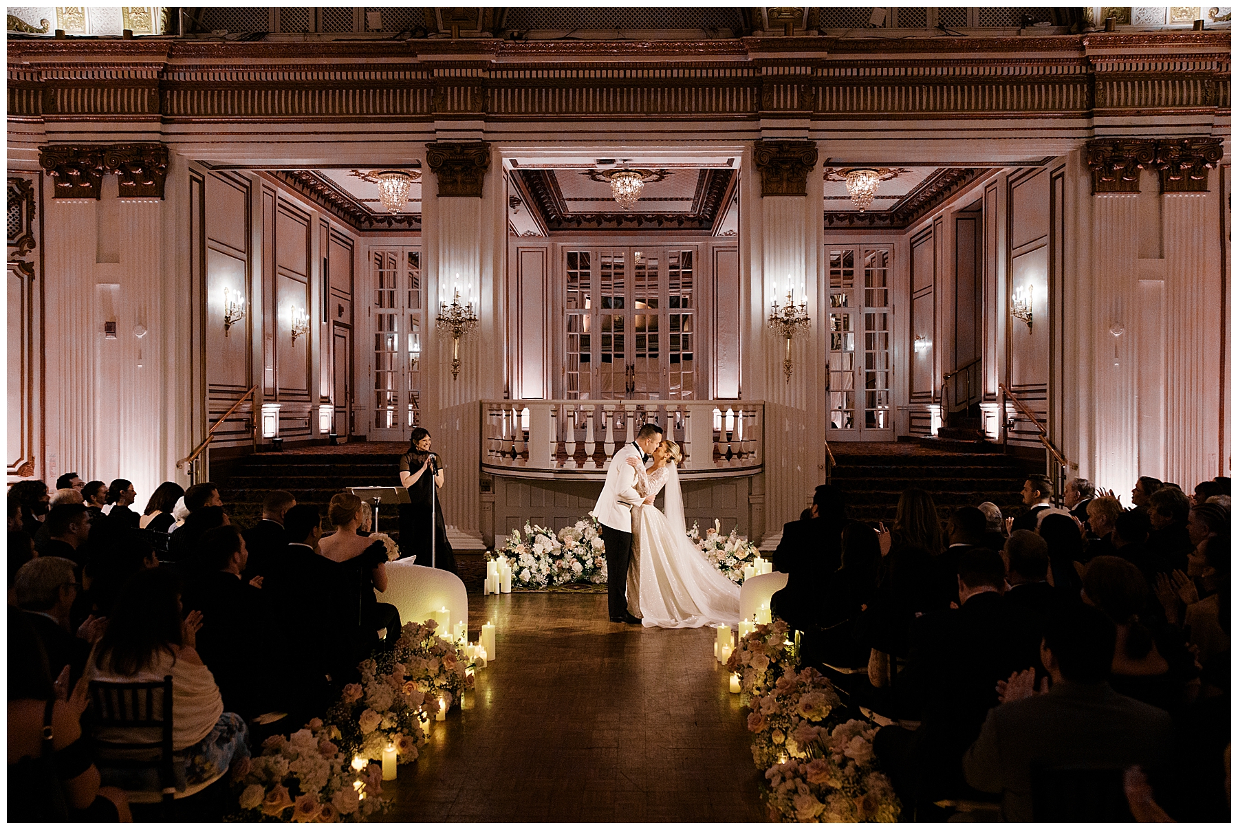 newlyweds kiss at wedding ceremony 