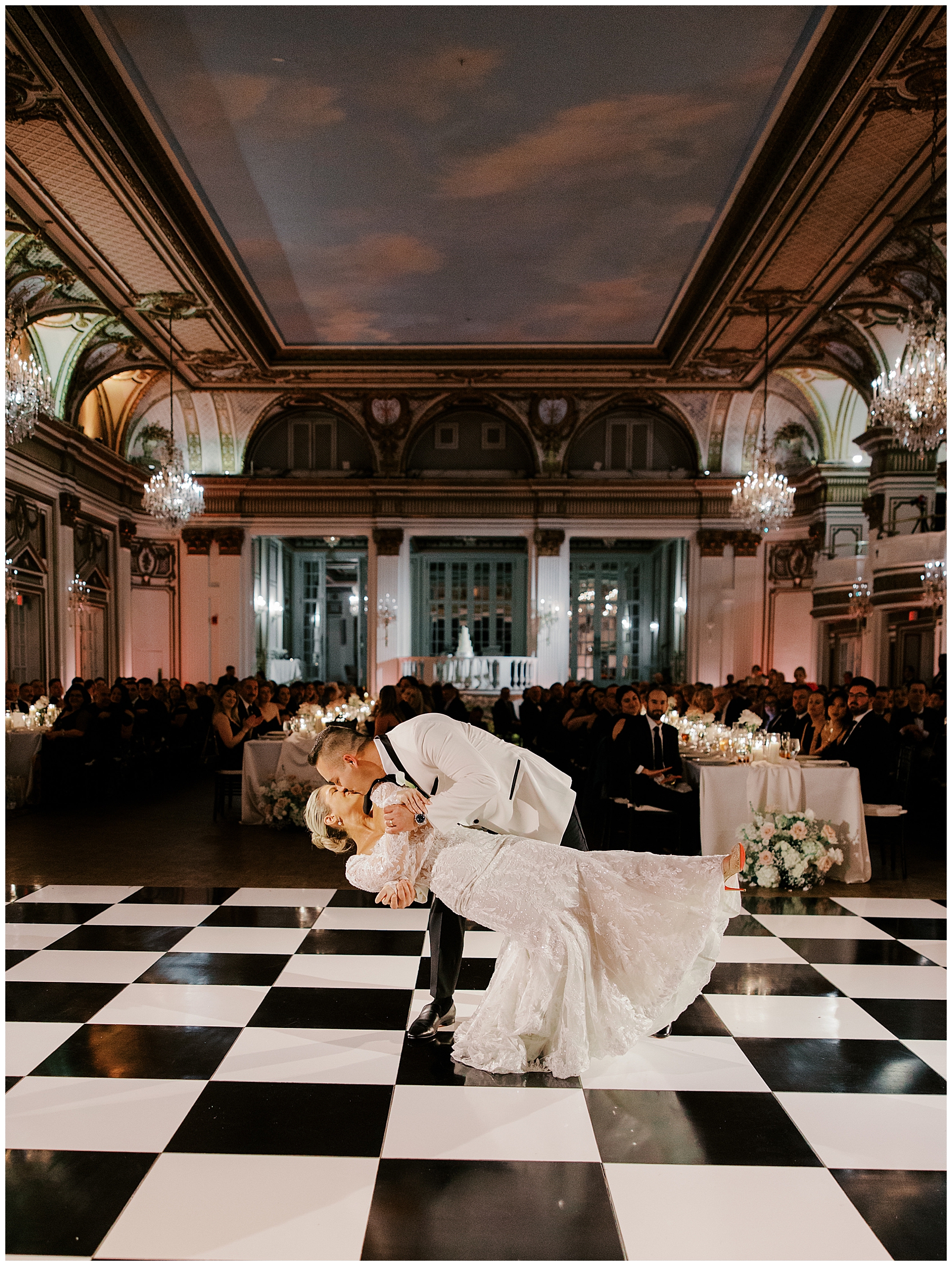 romantic bride and groom portraits on dance floor from Luxurious Boston Wedding at Fairmont Copley Plaza