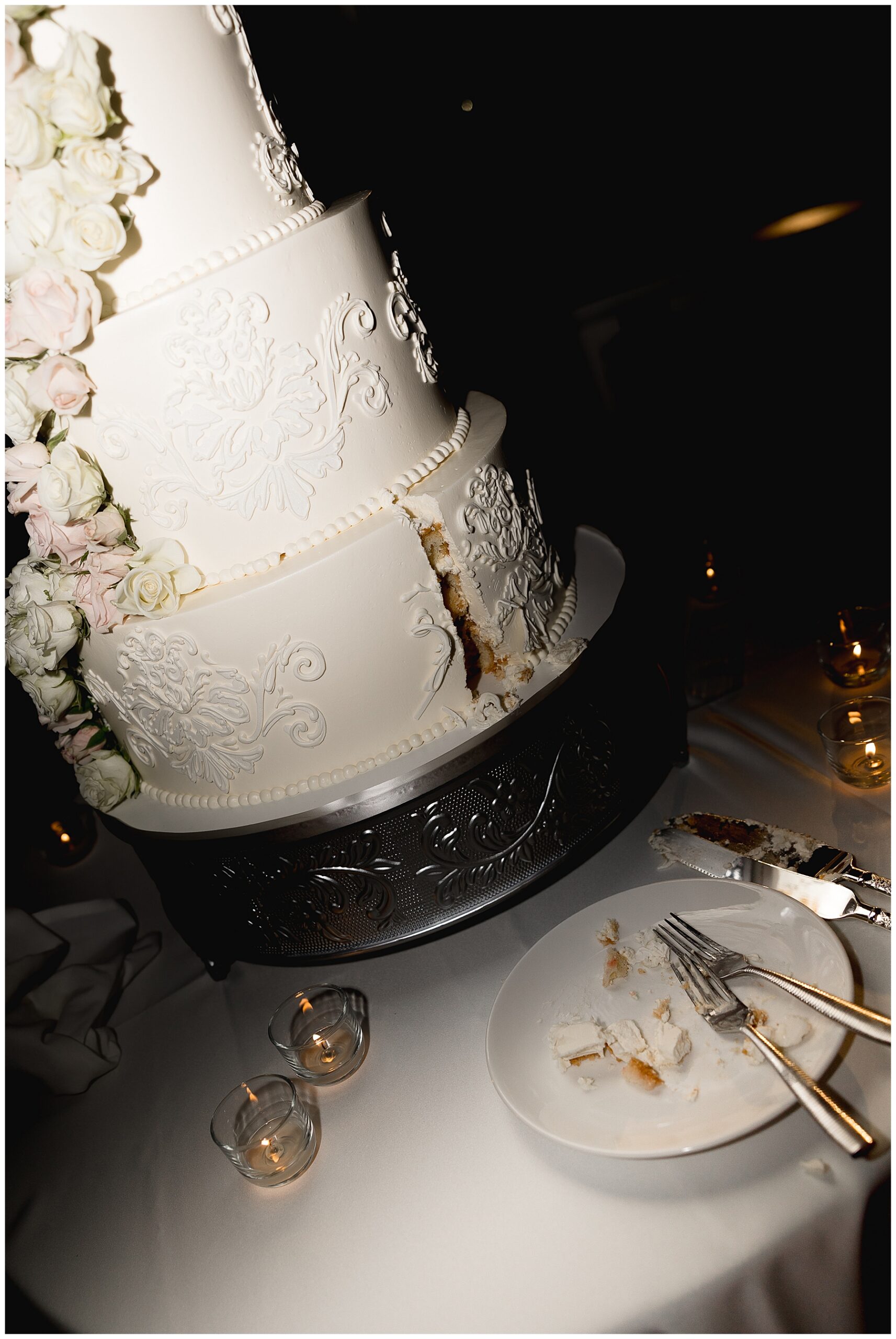 wedding cake with piece missing 