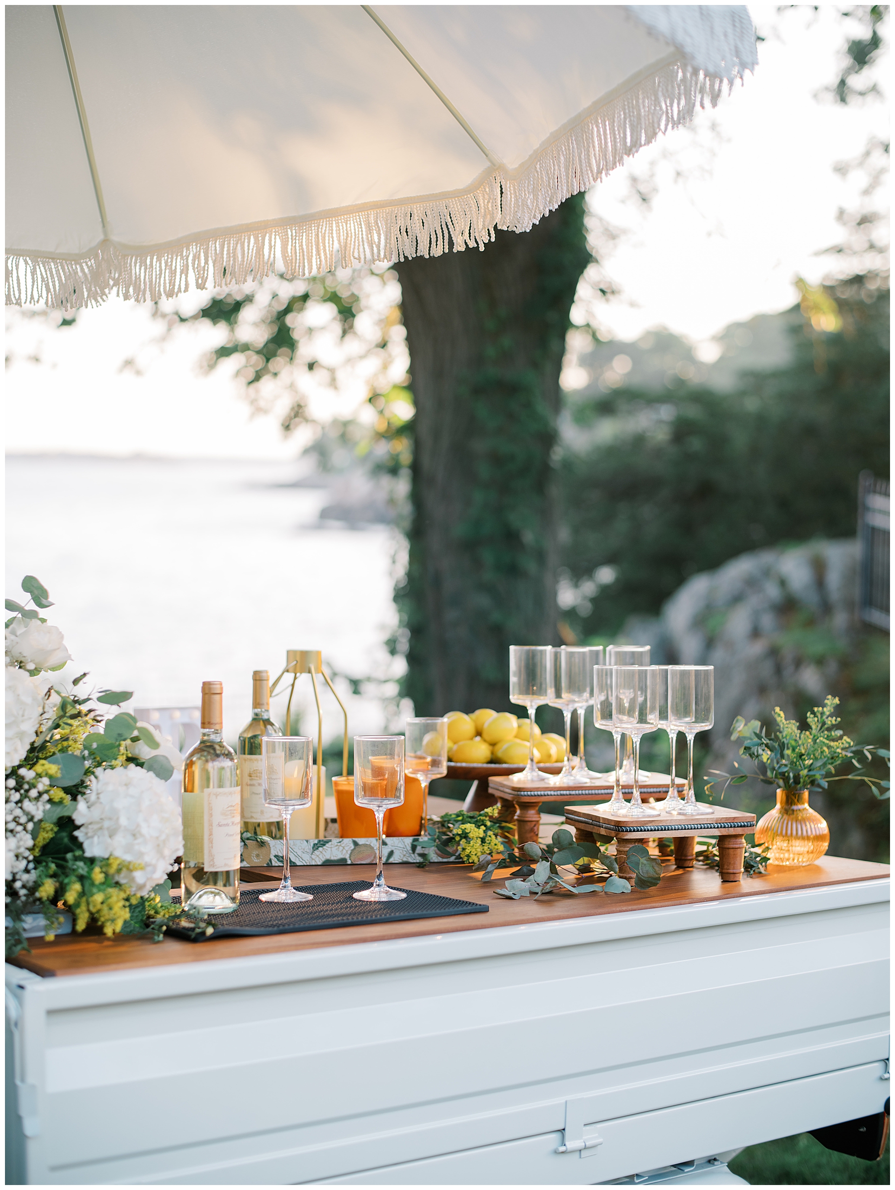 bar area decorated with florals and lemons