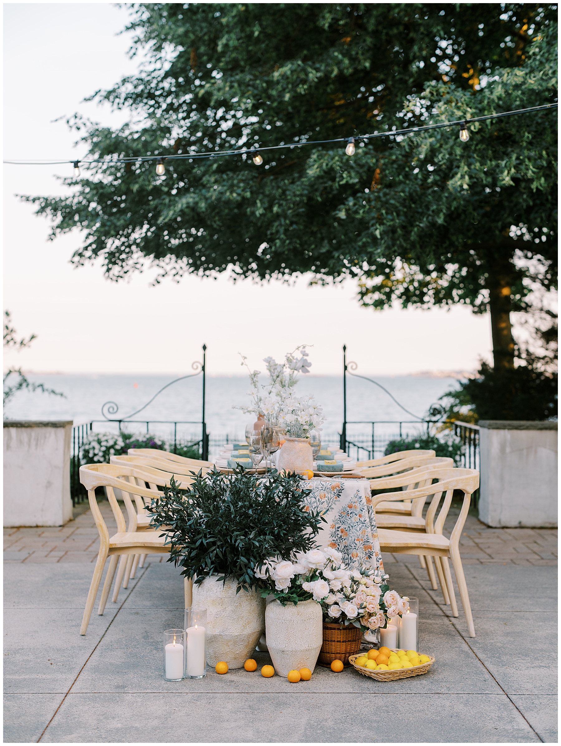 al fresco style dinner reception at Misselwood Events with views of the ocean